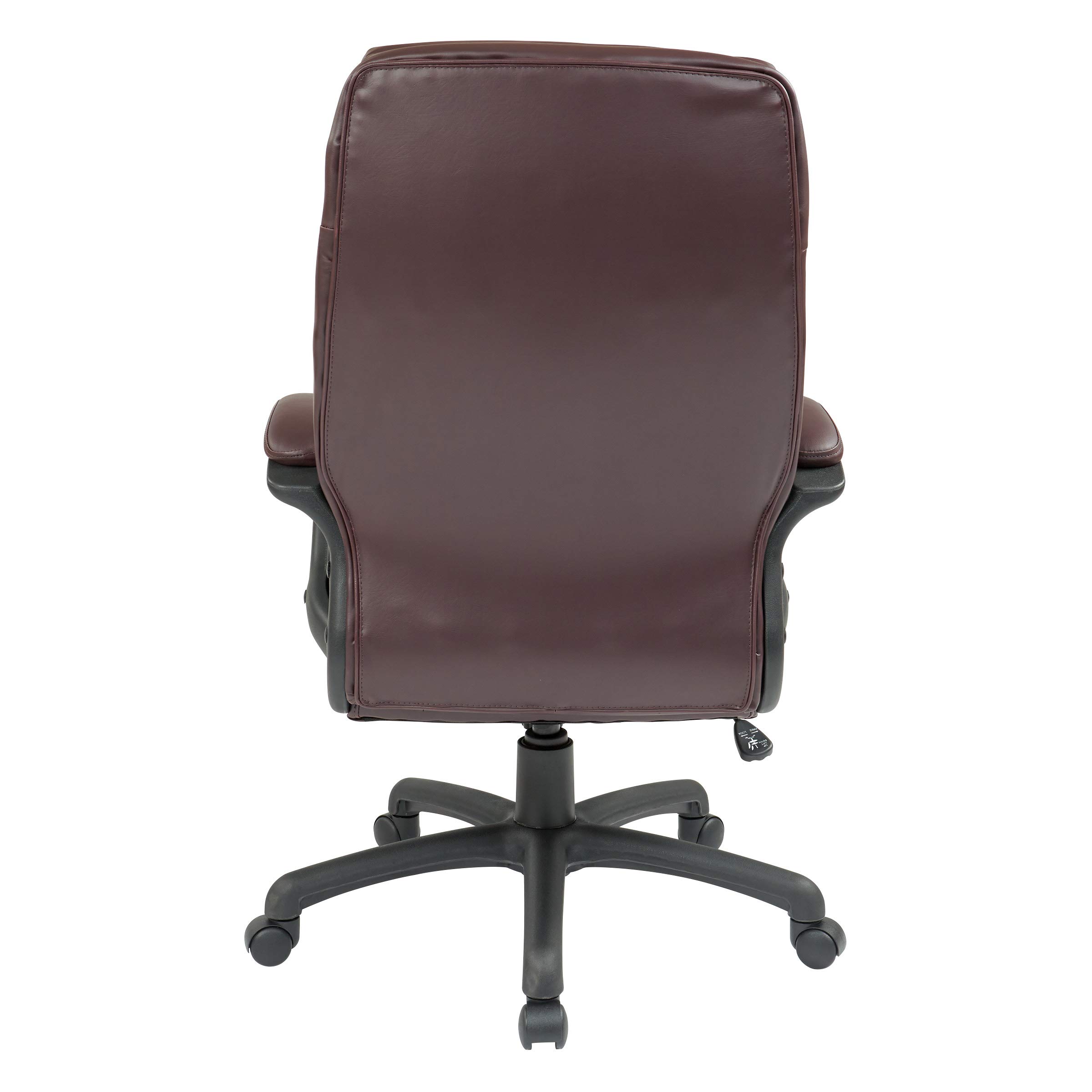 Office Star EC Series Executive Bonded Leather High Back Adjustable Office Chair with Thick Padded Contour Seat & Locking Tilt Control - Burgundy | Ergonomic Desk Chair for Home Office, Conference Room & Executive Workspace
