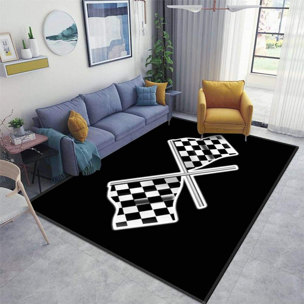 Checkered Flag Race Car Motorsport Winner Non-Slip Area Rugs - Indoor/Outdoor Floor Mats for Bedroom, Nursery, Yoga & Home Decor - Perfect for Kids Room, Living Room & Garage Man Cave