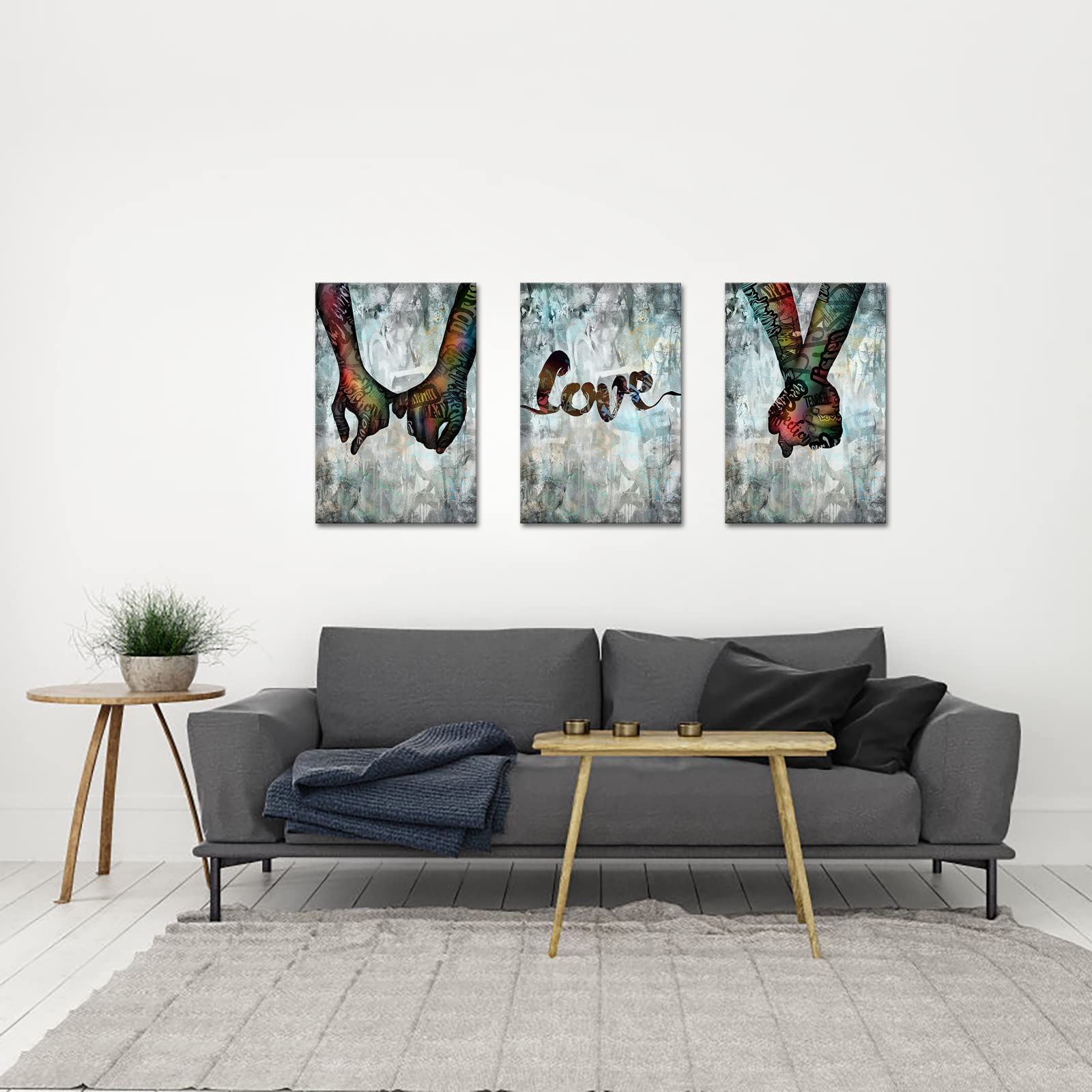 Love Hand in Hand Pop Art Canvas - Romantic Couple Wall Decor for Bedroom & Living Room