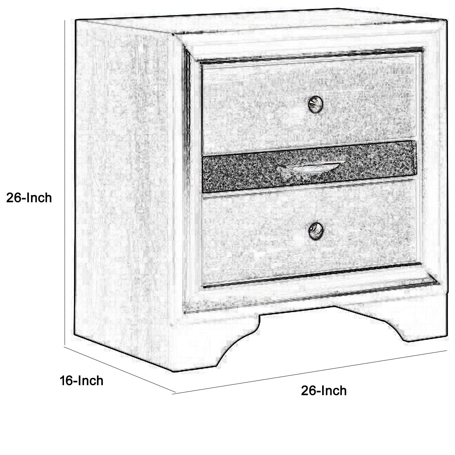Benjara 2 Drawer Nightstand with Faux Diamond Front Pull Out Tray, Black - Modern Bedside Table for Bedroom, Living Room, or Office Storage