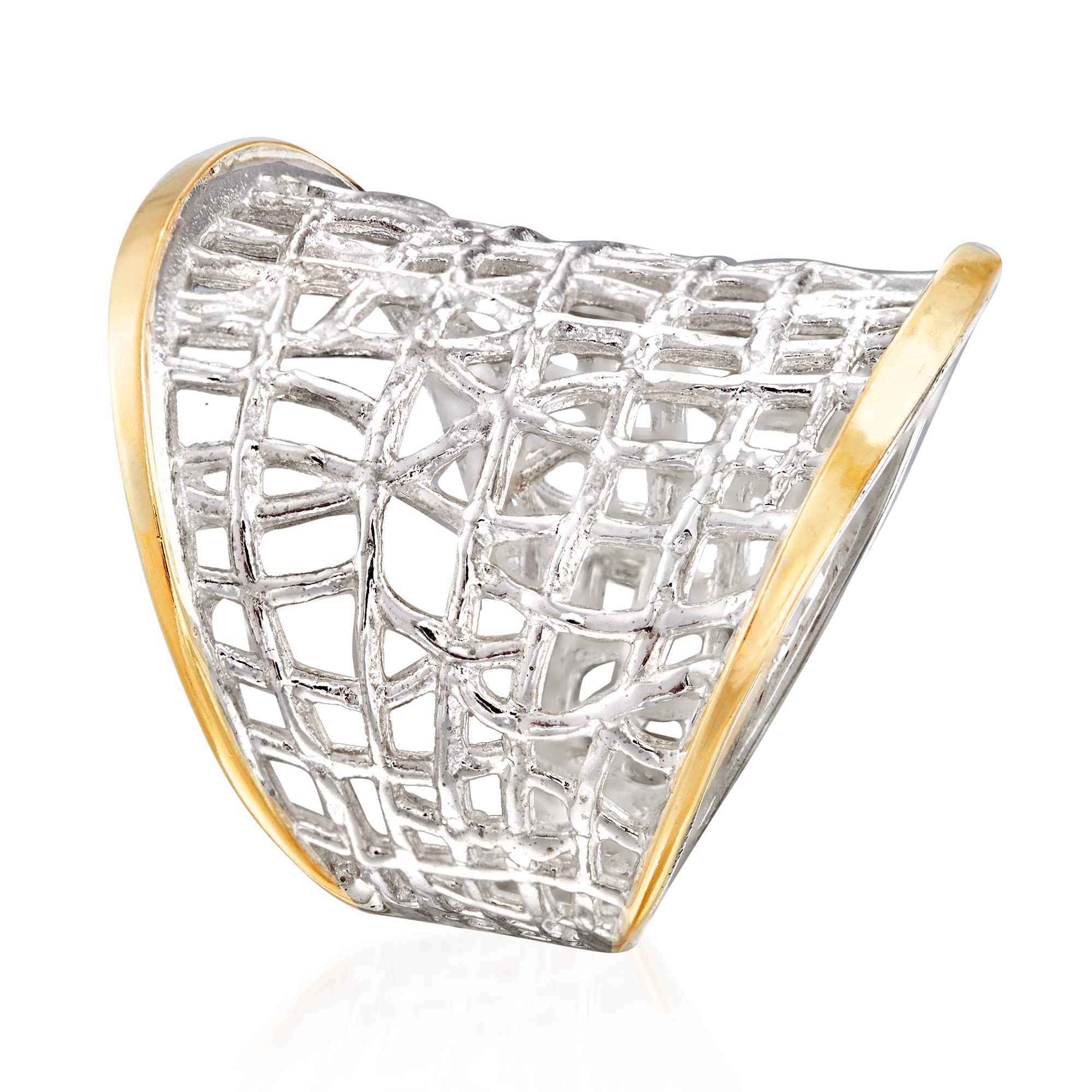 Ross-Simons Sterling Silver & 14K Yellow Gold Free-Form Lattice Ring - Size 10 | Elegant Handmade Jewelry for Women, Perfect for Weddings, Anniversaries & Special Occasions