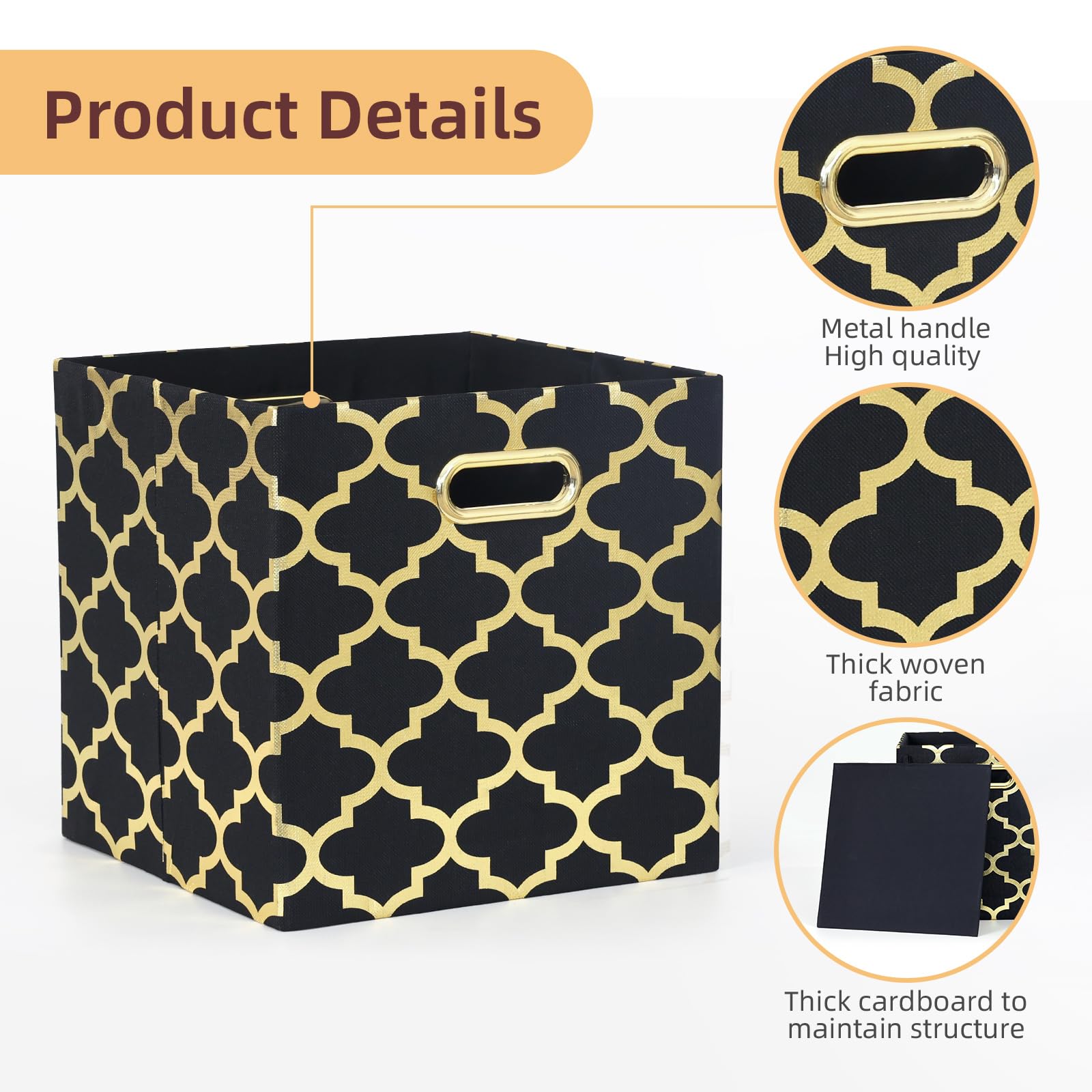 11x11x11 Inch Collapsible Fabric Storage Cubes - 3 Pack Black Organizer Bins for Shelves, Closet, Wardrobe | Perfect for Home, Office & Kids Room Organization