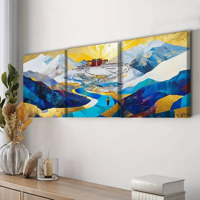 3-Piece Potala Palace Wall Art Set - Framed Canvas Prints 40x60cm | High Quality Australian-Made Tibetan Decor | Perfect for Living Room, Bedroom & Office Decor