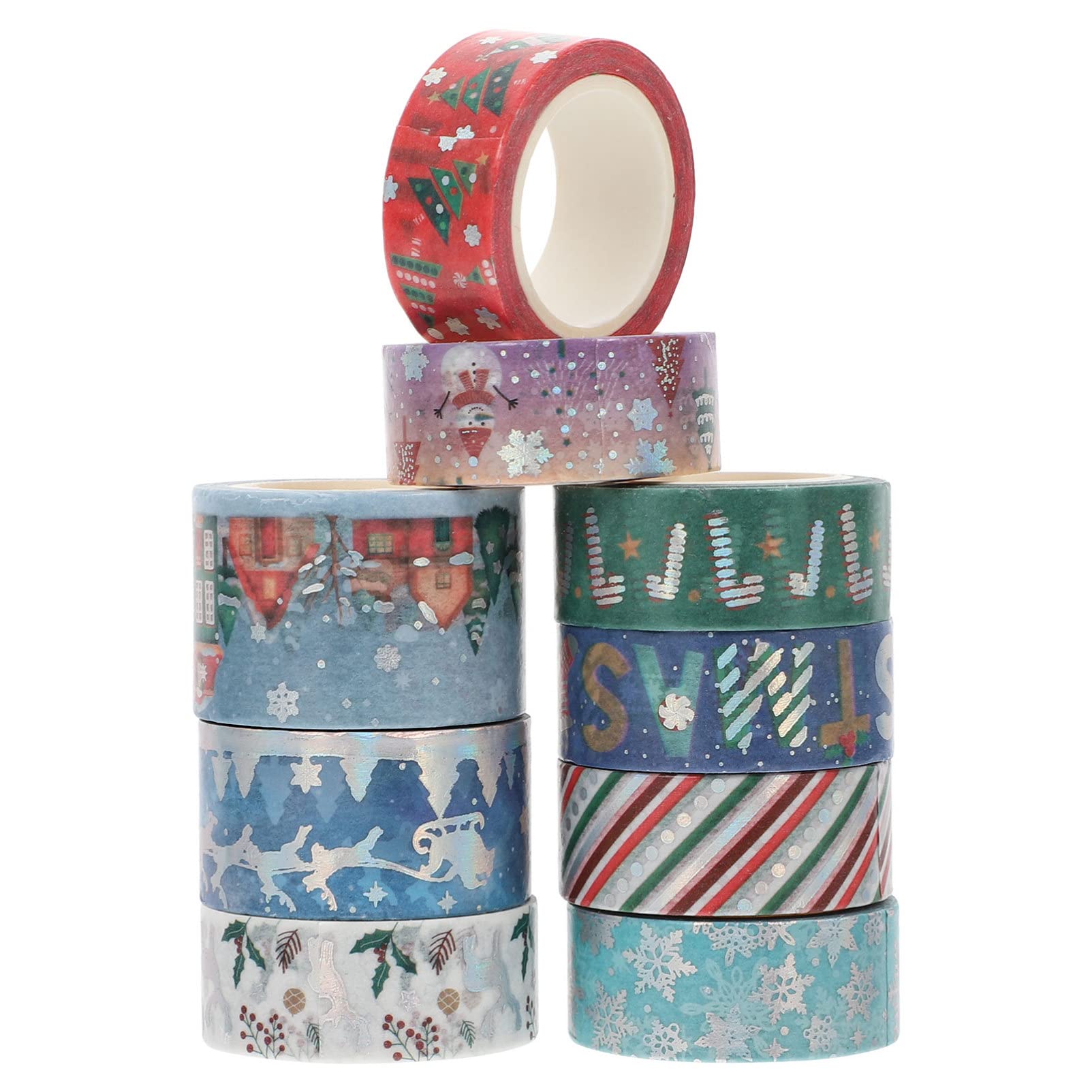 BESPORTBLE 9 Roll Christmas Washi Tape Set - Handmade Craft Cartoon Xmas Pattern Paper Tape for DIY Scrapbooking, Gift Wrapping, Greeting Cards & Journaling - Perfect Holiday Decoration for Women & Men