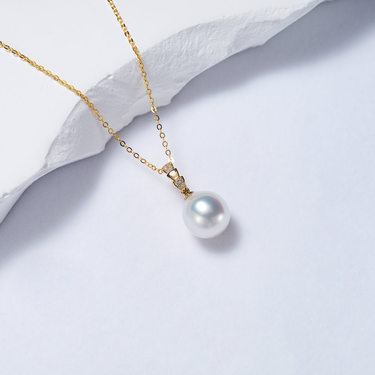 18K Solid Gold Australian White Diamond Saltwater Pearl Necklace - Elegant Bridal Jewelry & Anniversary Gift for Women (KN00198) | Perfect for Weddings, Parties & Special Occasions