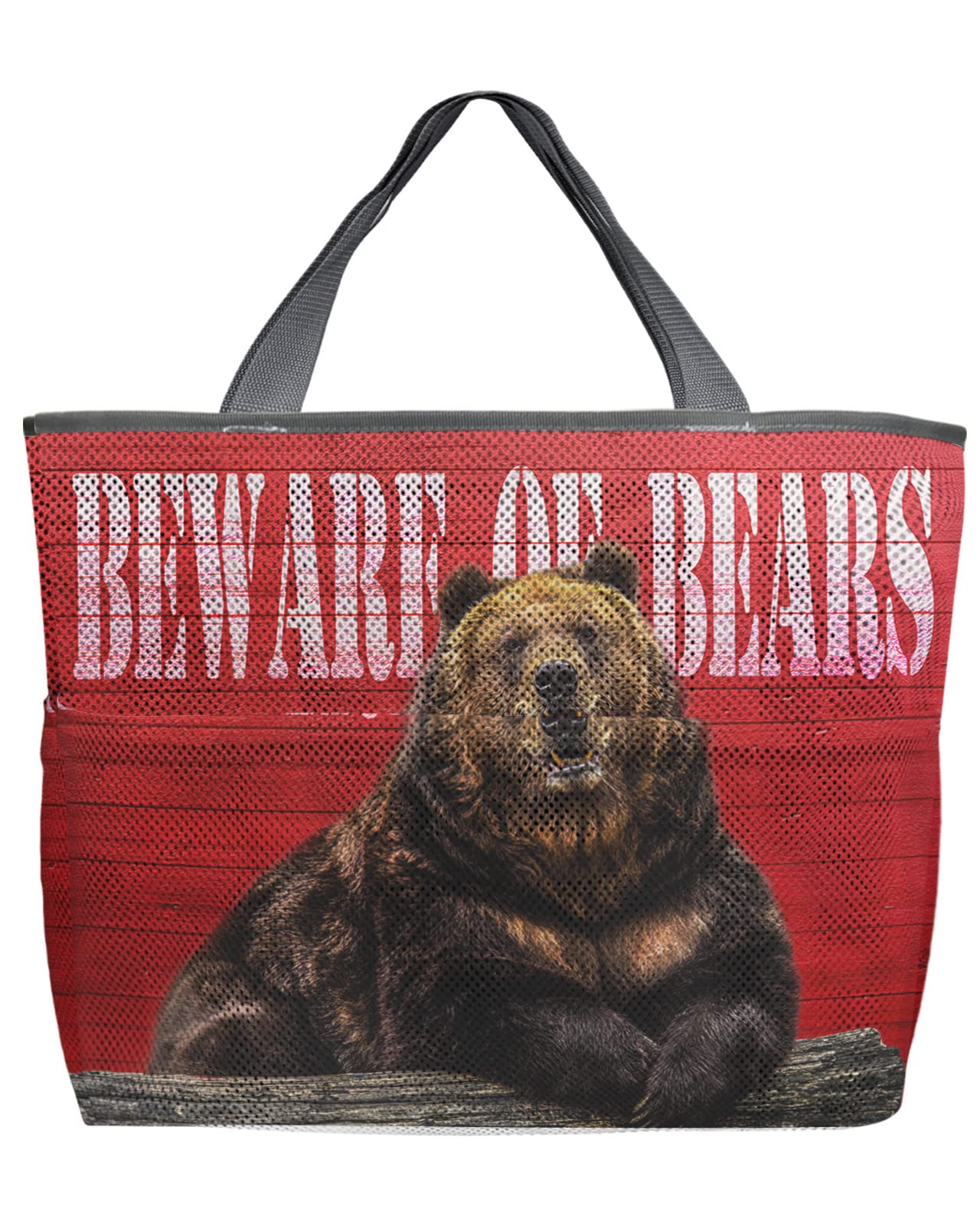 Funny Bear Mesh Beach Tote Bag 60L Oversized - Quick Dry Swim Bag with Pockets, Foldable Lightweight for Beach, Pool, Grocery Shopping (24