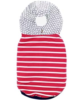 Striped Pom Pom Hoodie Red