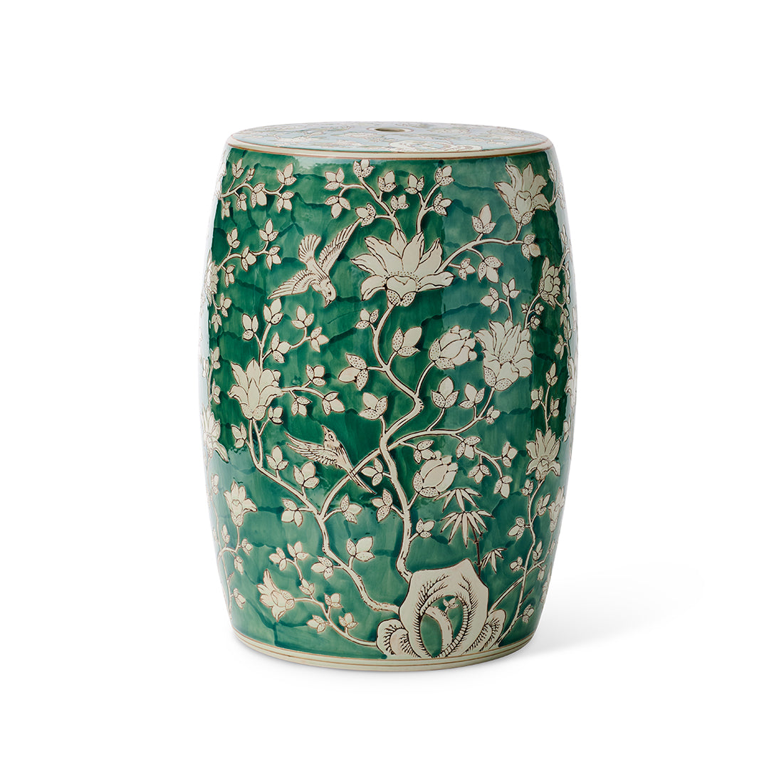 Lahaina Floral Garden Stool - Handcrafted Wooden Side Table for Patio, Porch & Outdoor Decor - Perfect for Home, Garden, and Poolside Use