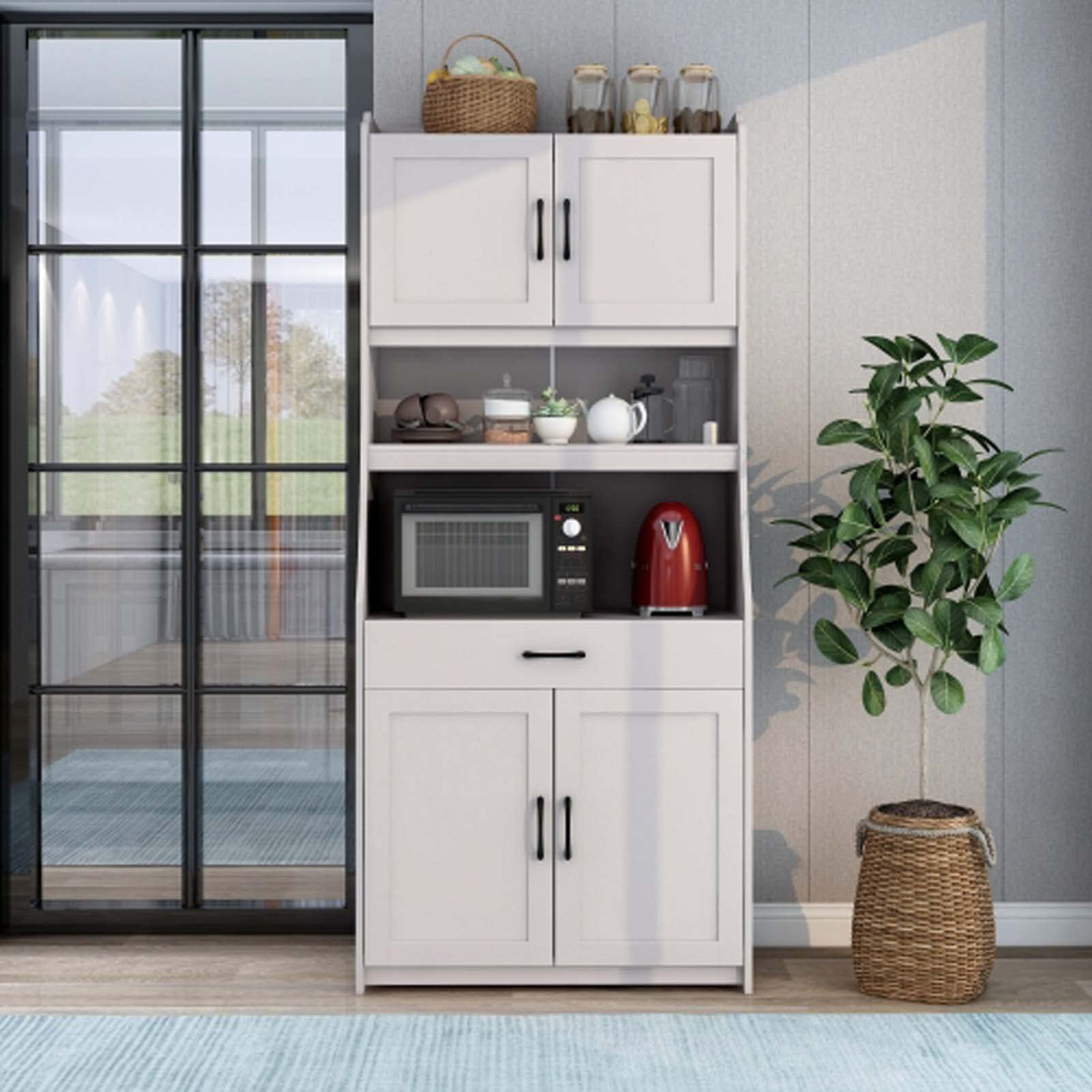 Antique White Kitchen Pantry Storage Cabinet with Adjustable Shelves & Doors - Buffet Organizer for Kitchen, Dining Room & Living Room - Perfect for Storing Dishes, Cookware & Home Decor