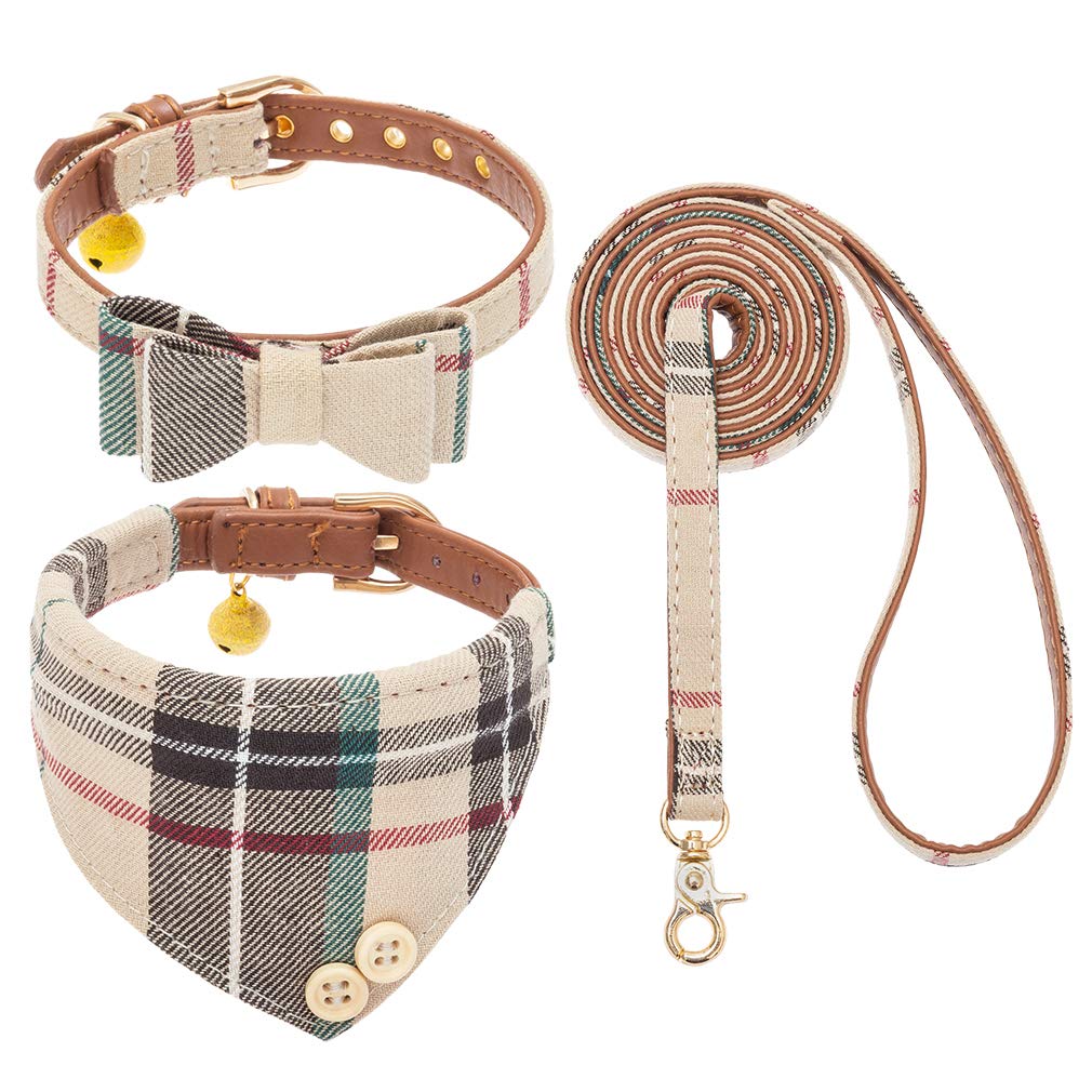 EXPAWLORER Adjustable Dog Collar and Leash Set with Plaid Bow Tie & Bandana - Tangle-Free Leash for Small, Medium & Large Dogs - Perfect for Holidays, Walks & Gifting (Ideal for Christmas, Birthdays & Pet Parties)