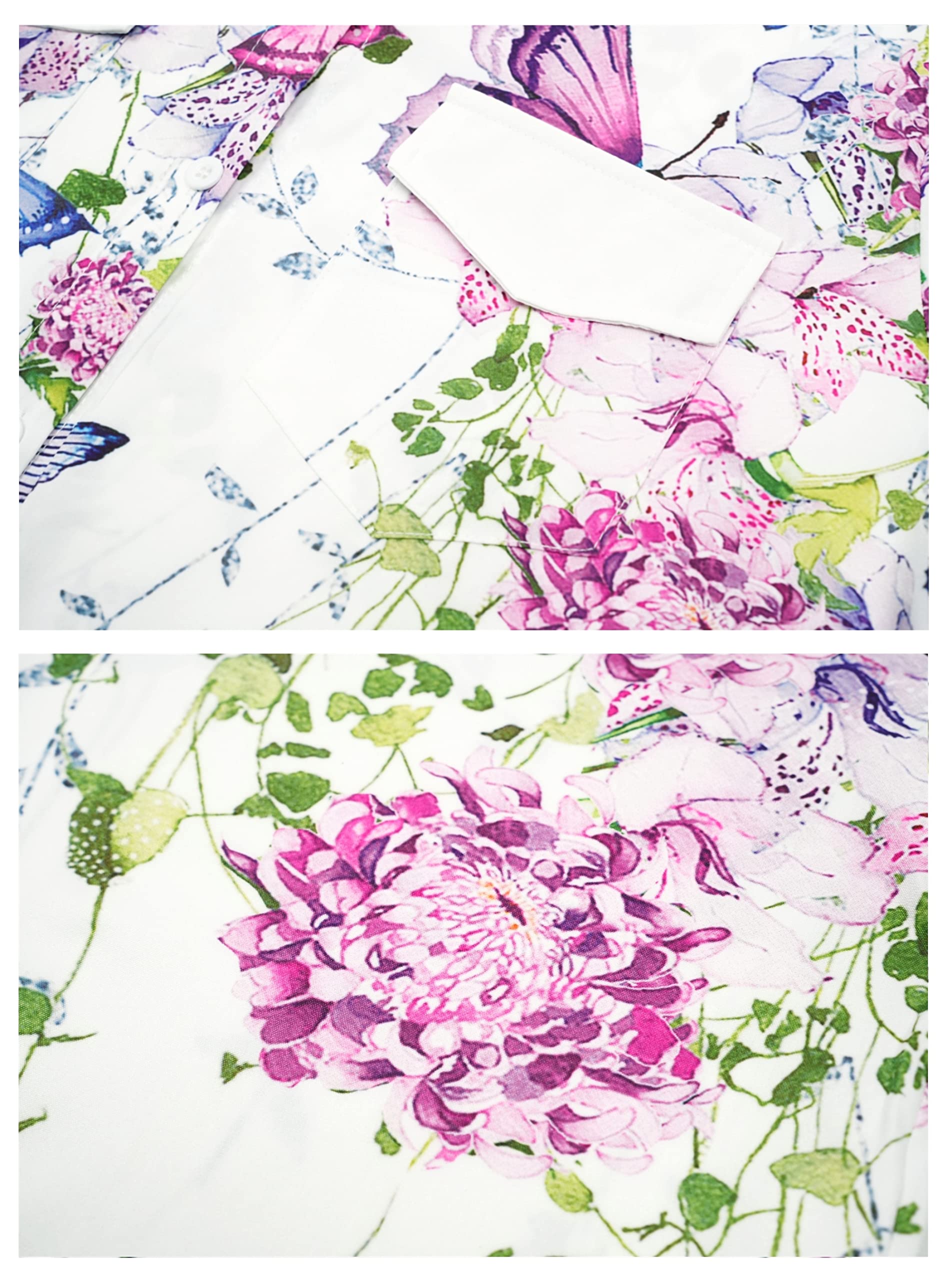 Women's Butterfly Print Button Down Shirt - Floral Lapel Blouse with Midi Sleeves for Work & Casual Wear | Office Outfits, Date Nights & Spring Fashion