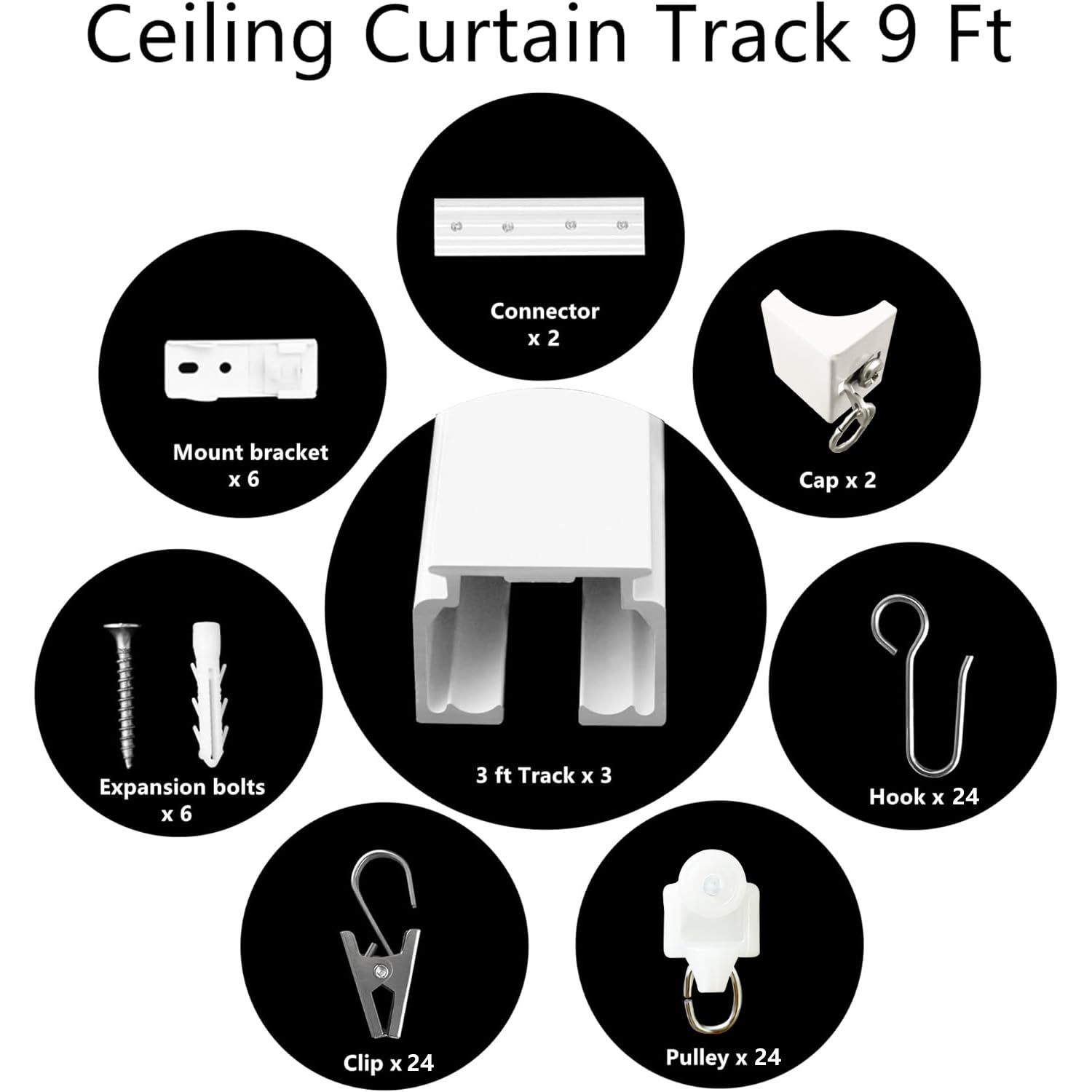 Heavy Duty Ceiling Mount Curtain Track System - White Room Divider & Privacy Partition for RV, Shower, Outdoor Use (3-9ft Adjustable Length) - Perfect for Home, Office, Camping and Commercial Spaces