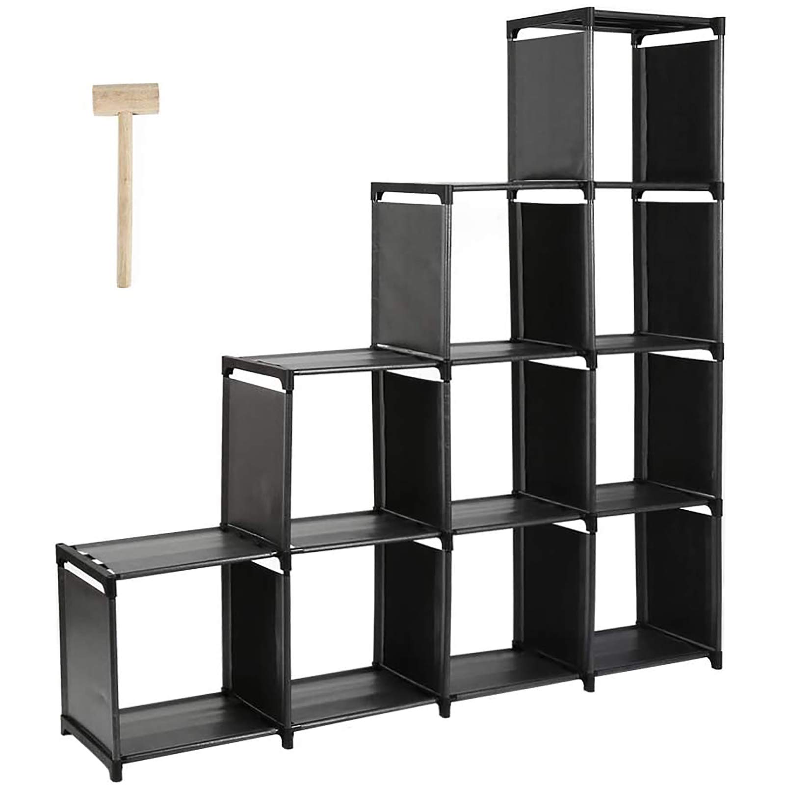 10-Cube Storage Organizer Shelf Unit - Modular Bookcase & Closet Organizer for Bedroom, Living Room, Kids Toys & Home Organization - DIY Staircase Design for Daily Necessities - Perfect for Small Spaces & Home Decor (Black)