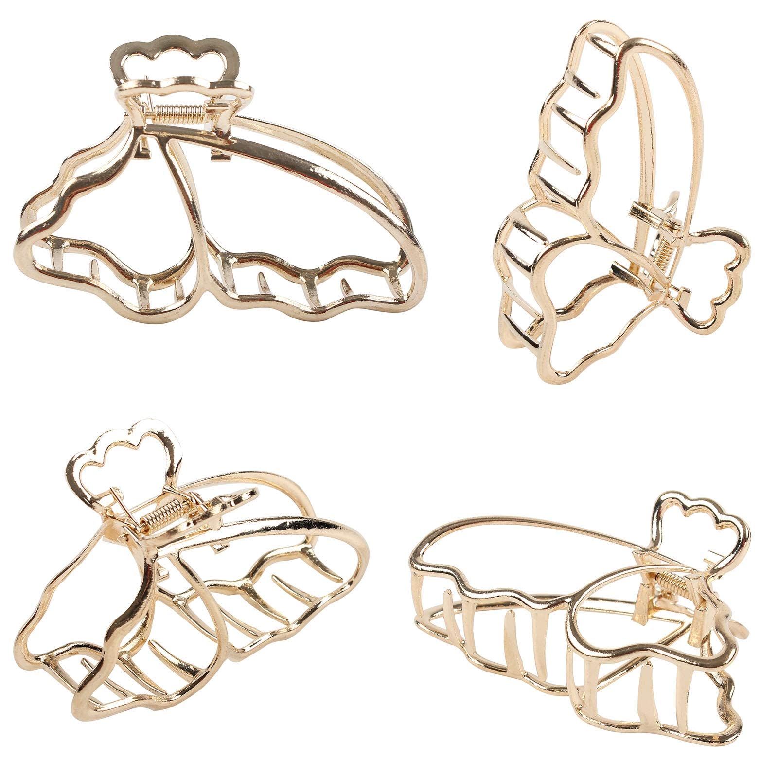STYLEDOSE Women's Metal Claw Hair Clips - 4 Pack Gold Butterfly Hair Clutchers for Girls & Women | Hair Accessories for Ponytails, Buns & Updos