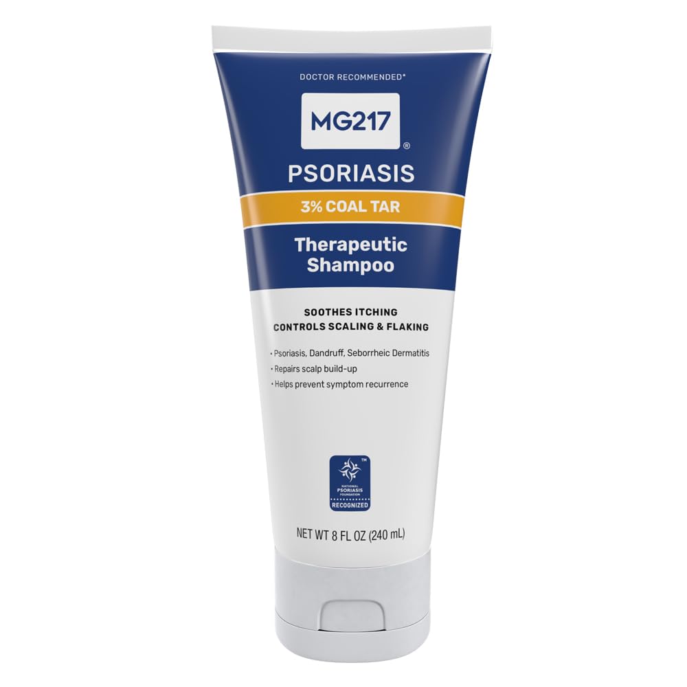 MG217 Psoriasis Shampoo with 3% Coal Tar - Therapeutic Scalp Treatment for Itching, Scaling & Flaking - Controls Scale Buildup - 8 fl oz - Ideal for Daily Psoriasis & Dandruff Relief