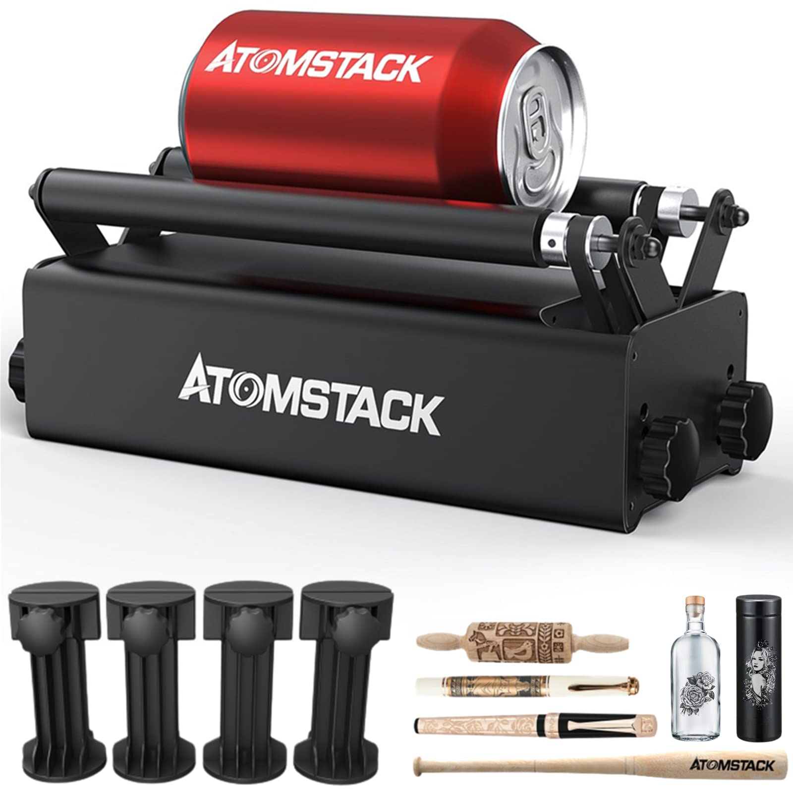 ATOMSTACK R3 Rotary Roller Kit - 360° Rotating Roller Attachment for Laser Engravers & Cutters | Compatible with ATOSTACK, SCULPFUN & Other Brands | Perfect for Engraving Cylindrical Objects, Cans, Bottles & DIY Crafts | Laser Engraving Accessories for Wood, Metal & Glass Projects