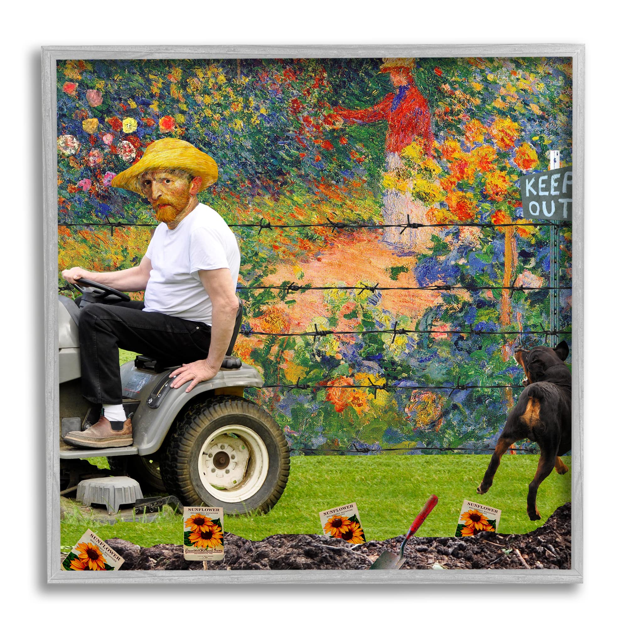 Stupell Industries Van Gogh Gardening Flowers Farmer Dog Collage Wall Art - Framed Canvas Print for Home & Office Decor | Perfect for Living Room, Bedroom, Kitchen & Office Spaces