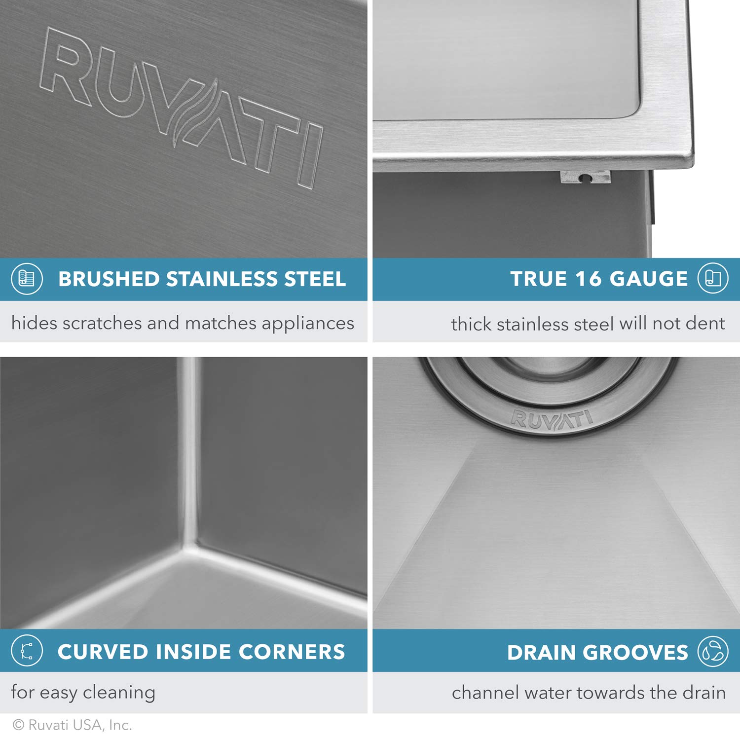 Ruvati 25 x 22 x 12 Inch Stainless Steel Utility Sink - 16 Gauge Topmount Laundry Sink with Rounded Corners (Model RVU6015) - Perfect for Laundry Rooms, Basements, Garages & RV Use