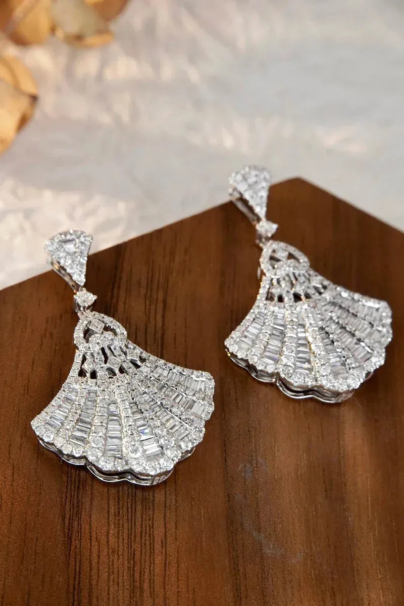 18K White Gold Elegant Skirt Design Diamond Drop Earrings - 1.9 Carat Natural Real Diamonds for Women | Perfect for Senior Banquets, Weddings & Special Occasions