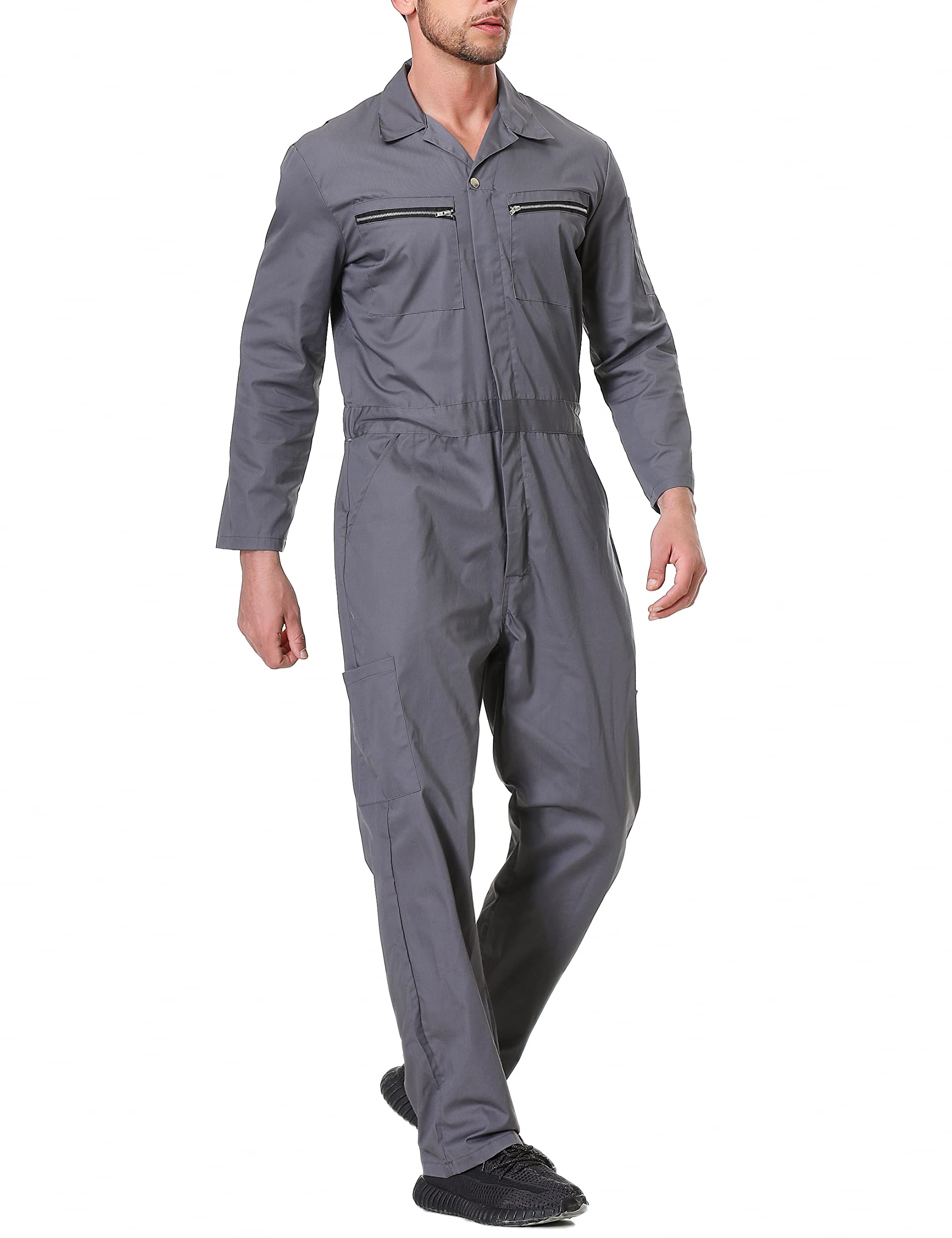 TopTie Men's Long Sleeve Coverall Work Jumpsuit - Durable Mechanic Uniform with Zipper Pockets & Action Back Design for Comfort | Ideal for Auto Repair, Construction & Industrial Work