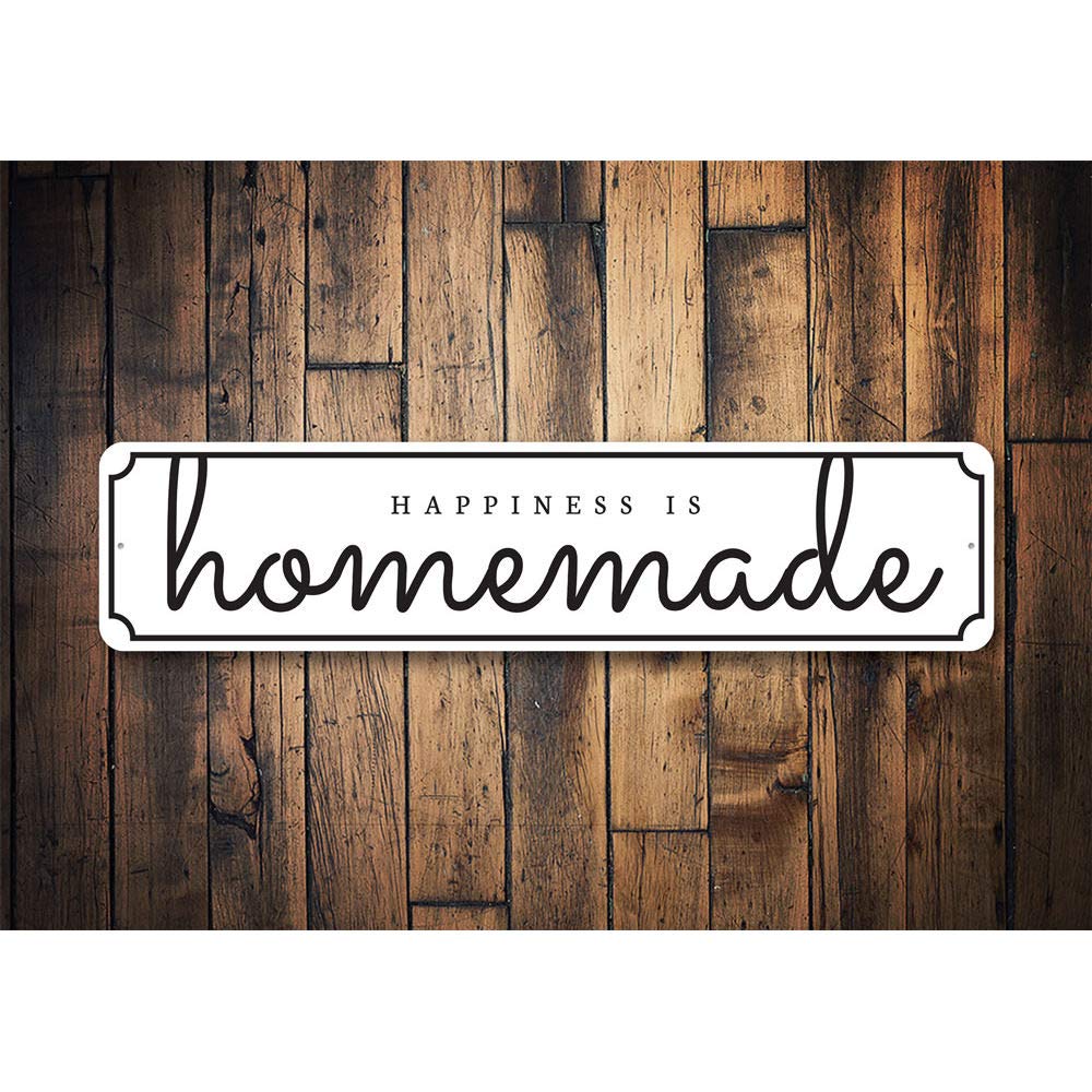 Handmade 'Happiness is Homemade' Kitchen Wall Sign - Rustic Aluminum Home Decor (4x18 Inches) - Perfect for Farmhouse Kitchens, Coffee Bars & Dining Room Decor