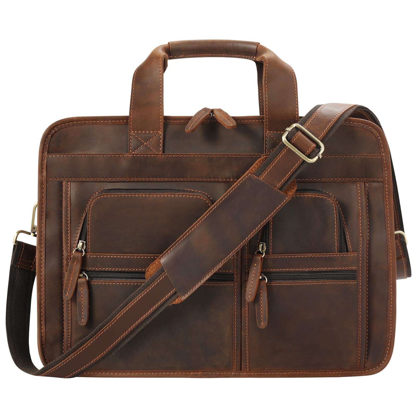 Jack&Chris Genuine Leather Briefcase for Men - Vintage Business Messenger Bag with 15.6
