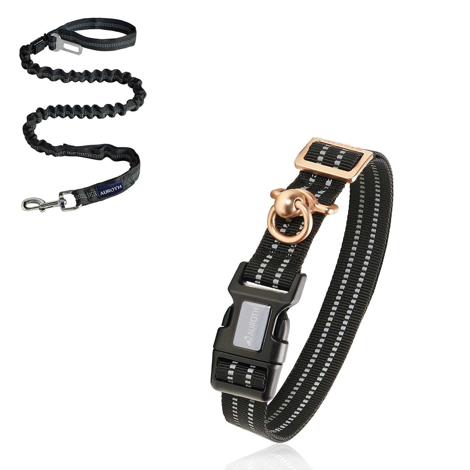 Auroth Heavy Duty Bungee Dog Leash with Reflective Collar Set - 6FT No-Pull Shock Absorbing Leash for Medium & Large Dogs - Perfect for Walking, Running, Hiking & Car Travel Safety