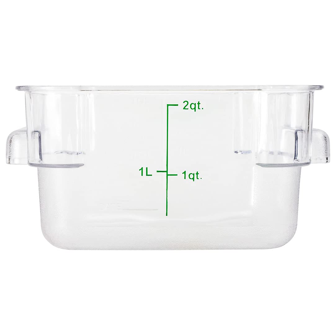 Met Lux 2 Quart Square Brine Bucket & Marinating Container with Volume Markers - Clear & Green Freezer-Safe Plastic Dough Rising Bucket with Built-In Handle (Lid Sold Separately) - Perfect for Pickling, Fermenting, Bread Making & Food Storage