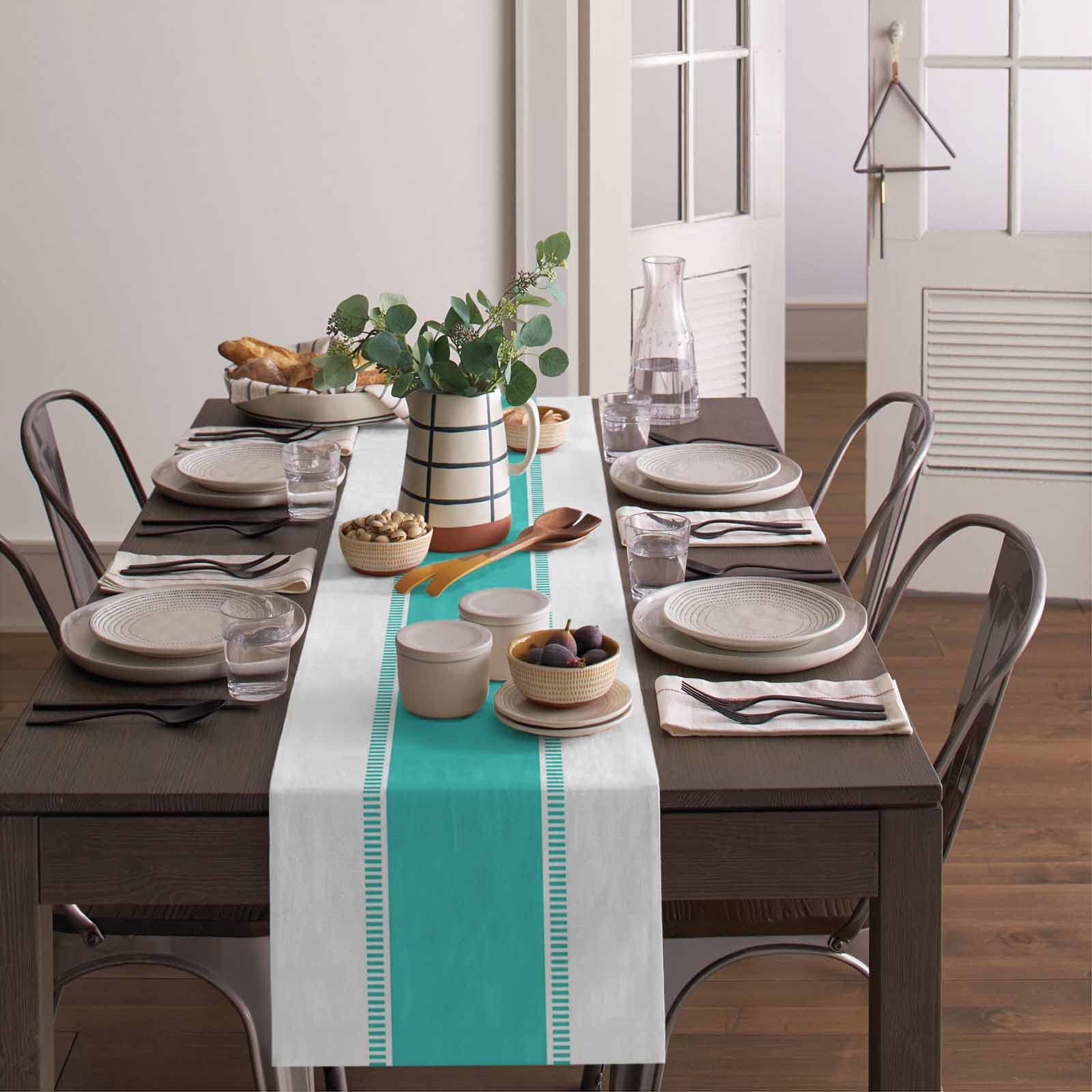 Teal Stripes Table Runners 16x72 Inches - Non-Slip Modern Farmhouse Table Decor for Kitchen, Dining & Coffee Tables - Perfect for Holiday Parties, Weddings & Home Decor