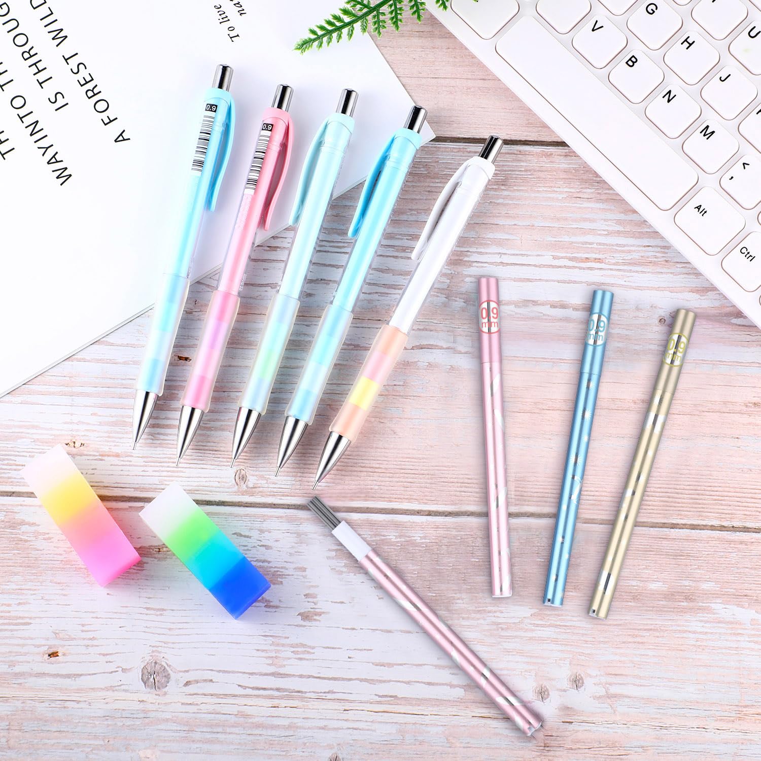 Boao 12-Piece 0.9mm Mechanical Pencil Set with Refills & Erasers for School Office