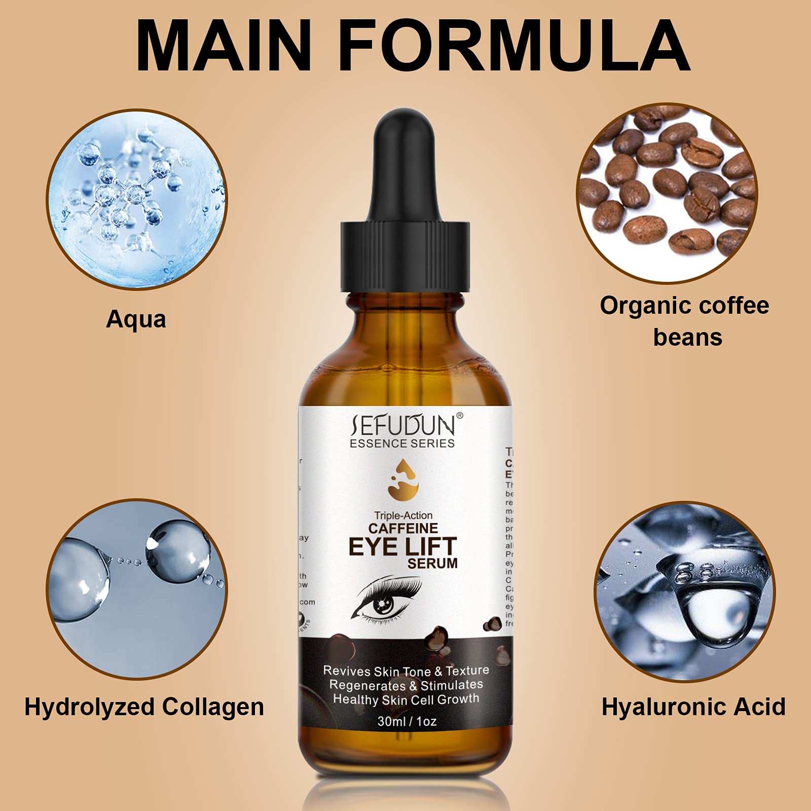 **Caffeine Eye Serum with EGCG & Collagen - Anti-Aging Eye Treatment for Women & Men - Reduces Puffiness, Dark Circles, Under Eye Bags, Wrinkles & Fine Lines - 1 oz / 30 ml - Perfect for Morning & Night Skincare Routine**