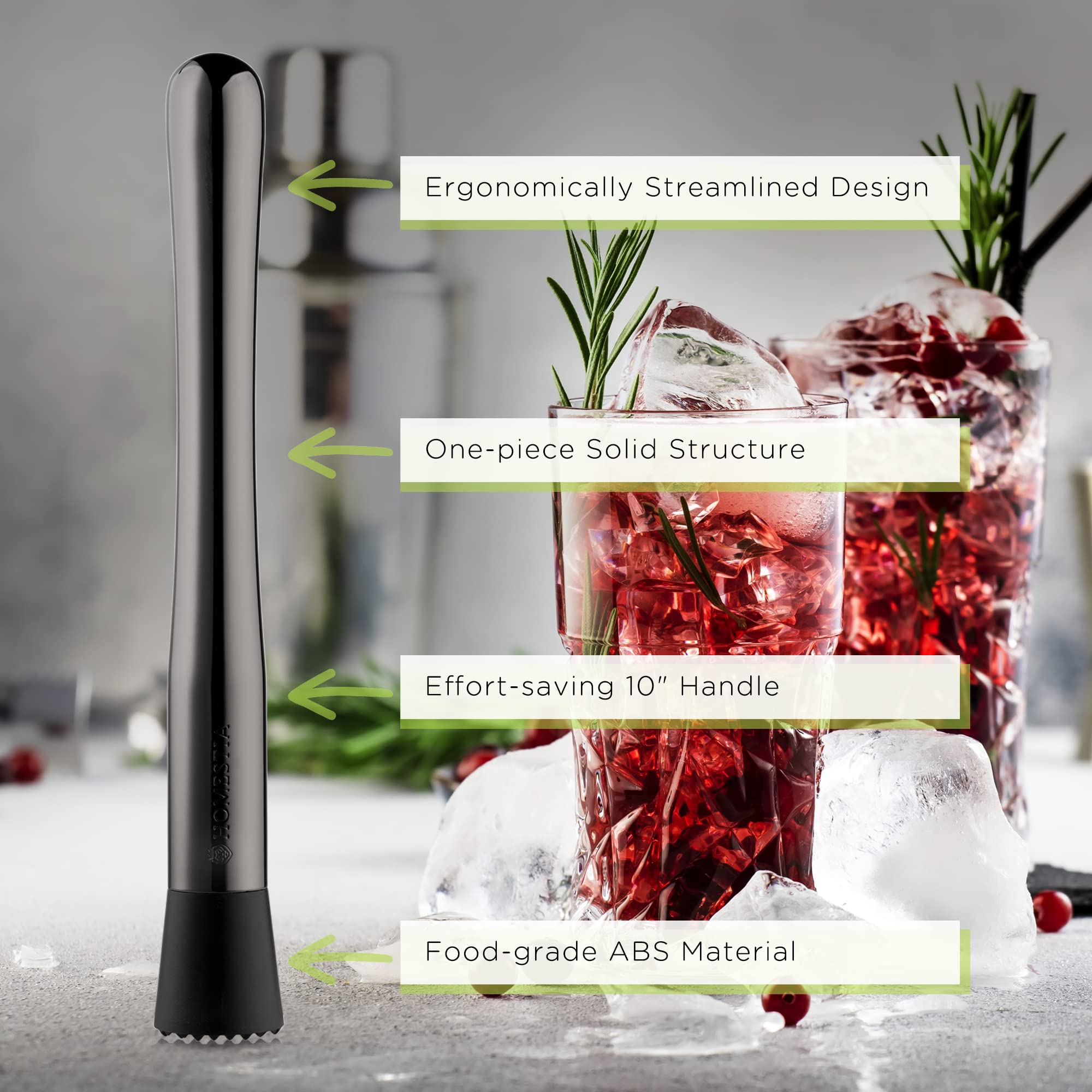 Premium 10-Inch Stainless Steel Cocktail Muddler - 304 Grade Bar Tool for Mojitos, Old Fashioned & Fruit Drinks | Durable Home Bar Essential for Mixologists & Entertaining | Perfect for Home Bars, Parties & Professional Bartending