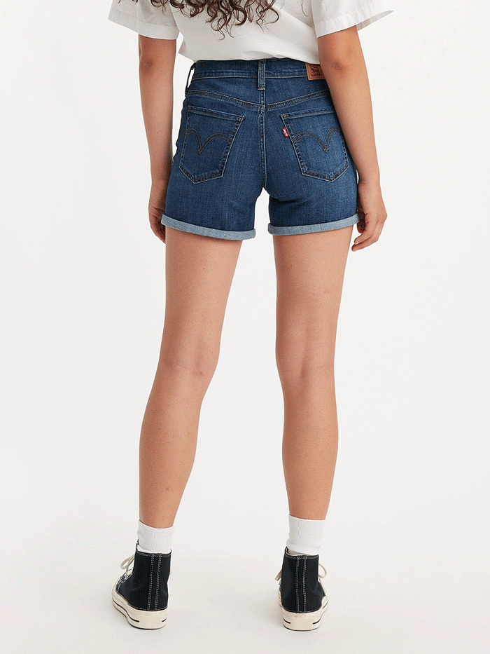Levi's Women's Mid Length Denim Shorts - 299650122 - Dark Wash Denim Shorts for Women - Perfect for Summer Outfits, Casual Wear & Beach Vacations