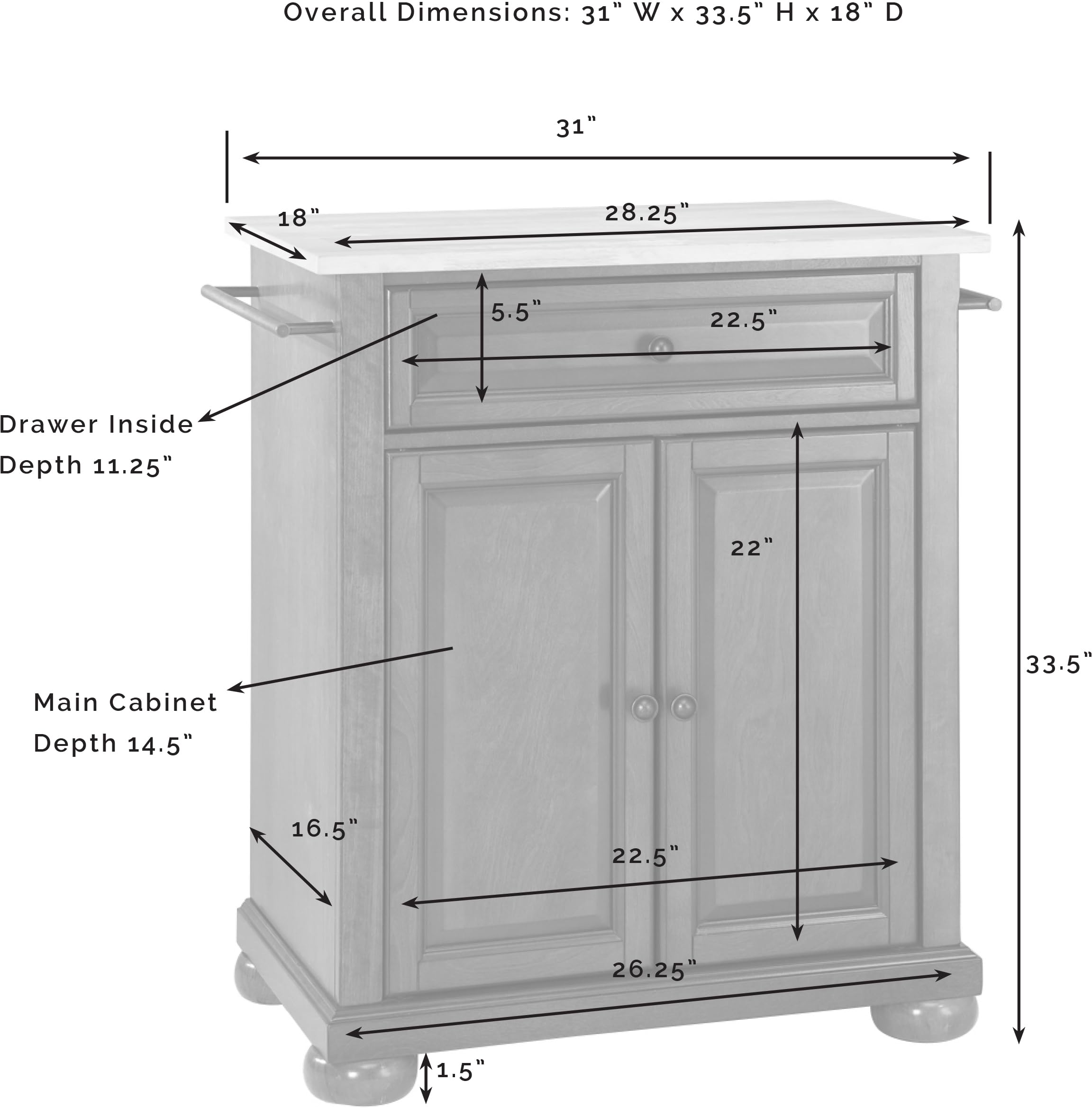 Crosley Alexandria Wood Top Portable Kitchen Island Cart with Wheels - Microwave Stand, Storage Cabinet for Small Spaces, Black - Perfect for Apartments, Dorms & Compact Kitchens