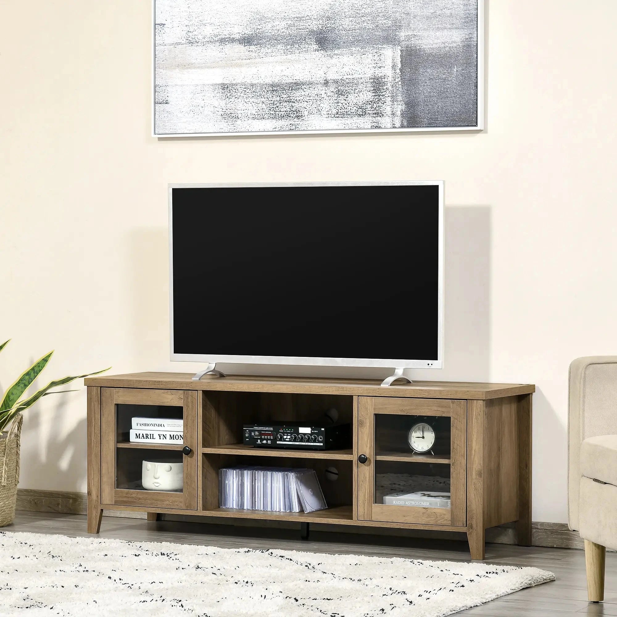 Modern TV Stand for Up to 60 Inch TVs - Sturdy Wooden Entertainment Center with Storage Shelf (Black/White/Walnut) - Perfect for Living Room, Bedroom & Home Theater Setup