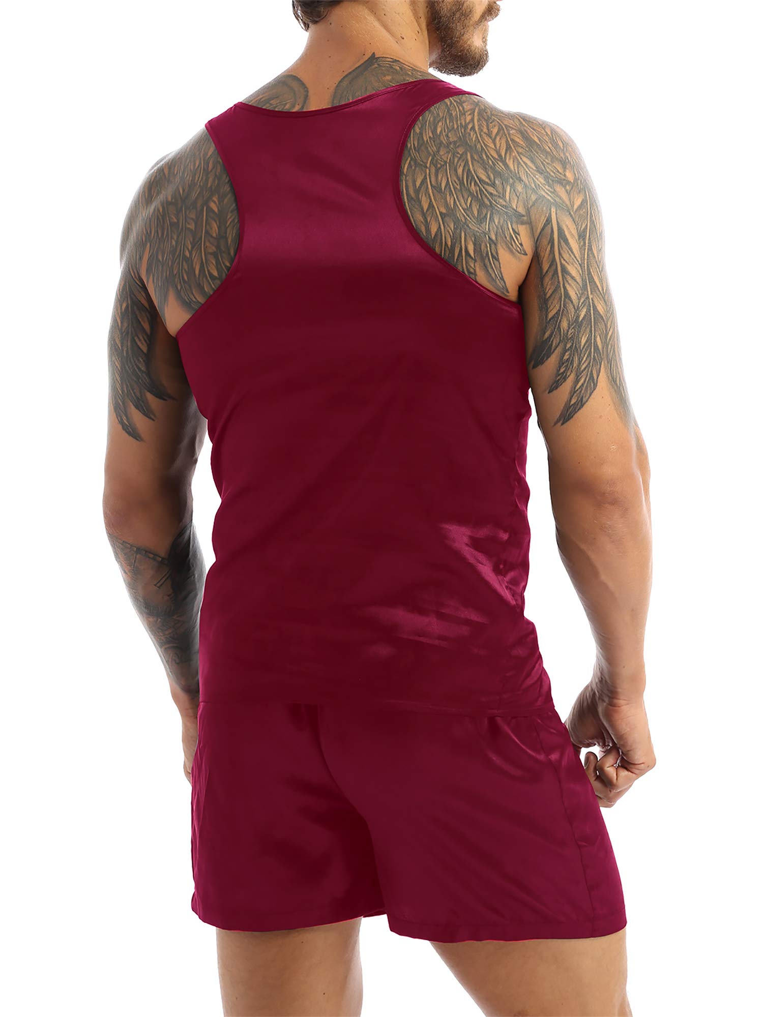 FEESHOW Men's Satin Pajama Set - Breathable Sleepwear Vest & Shorts for Lounge, Travel & Home Comfort | Summer Nightwear for Men