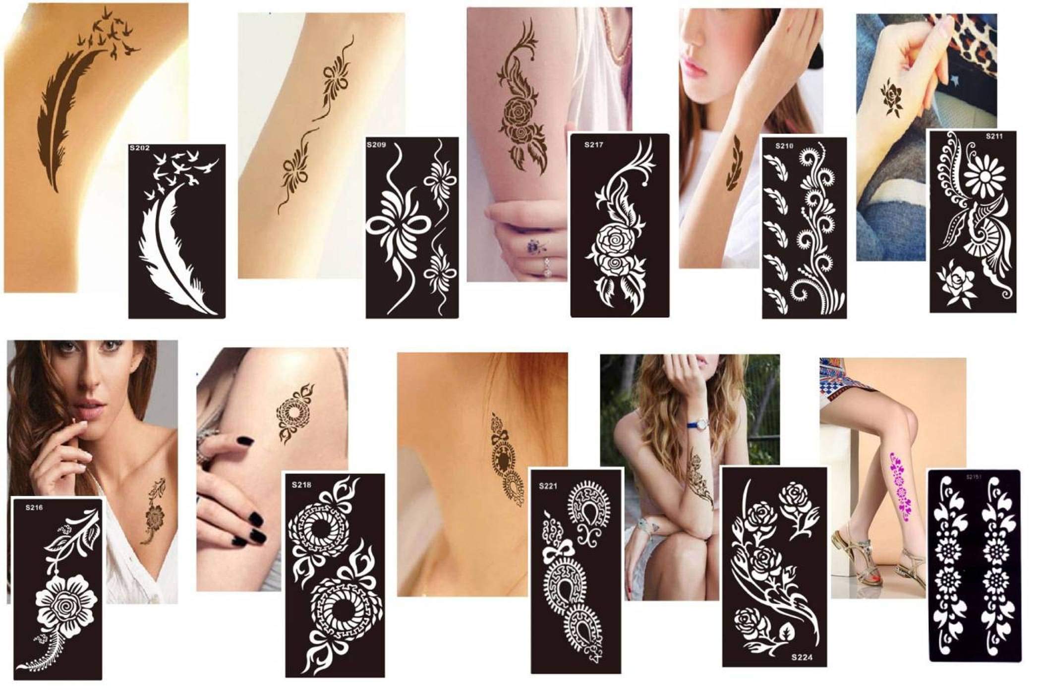 Ivana's Henna Stencils for Hand, Body, Finger & Face - Reusable Mehndi Tattoo Stickers for Women, Girls & Kids (Pack of 2) NIV-325 | Perfect for Weddings, Festivals & DIY Body Art