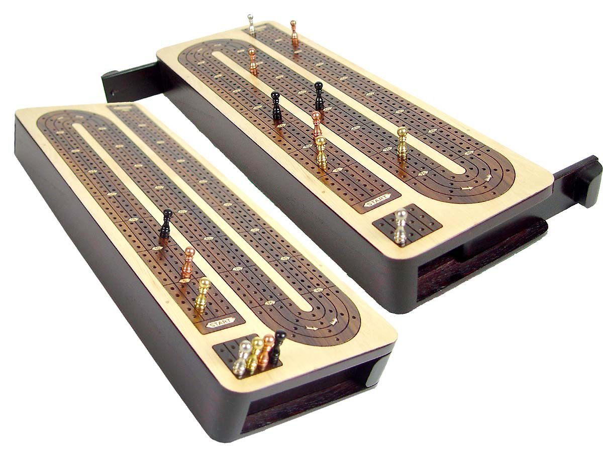 Handmade Wooden Cribbage Board with 4 Continuous Tracks & Sliding Lids - Classic Game Board for Family Game Nights, Camping Trips, and Pub Entertainment