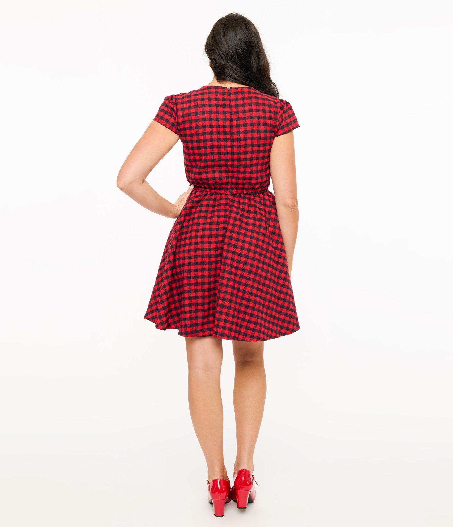 Stylish Red and Black Plaid Mini Dress for Women - Flirty Party Outfit & Casual Date Night Look