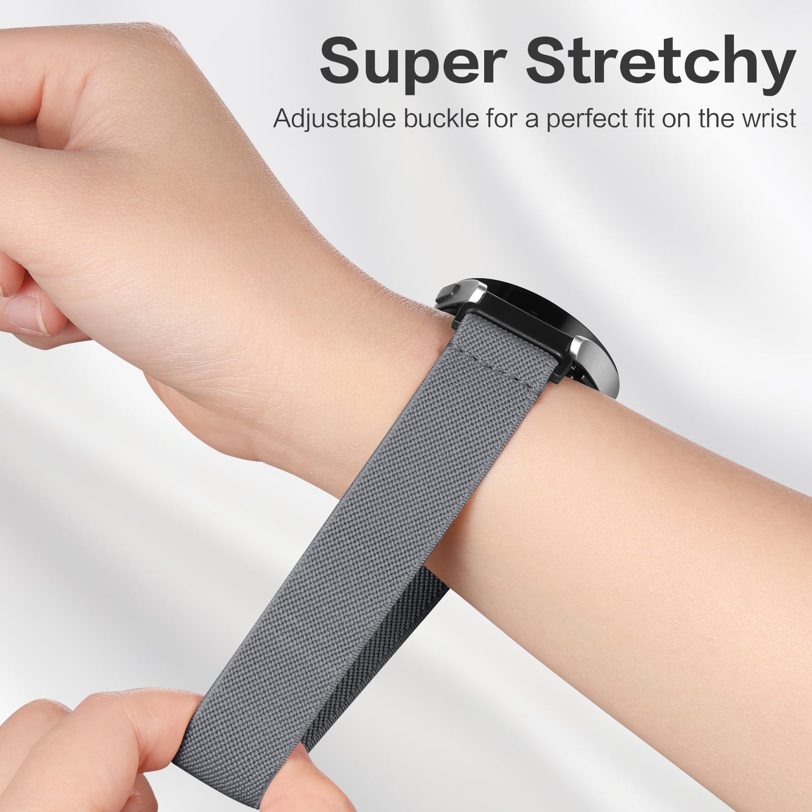 DaQin 4 Pack Stretchy Nylon Solo Loop Bands - Compatible with Samsung Galaxy Watch 7/6/5/4/Classic/Active 2/5 Pro - 20mm Soft Adjustable Sport Strap for Workout, Running & Daily Wear