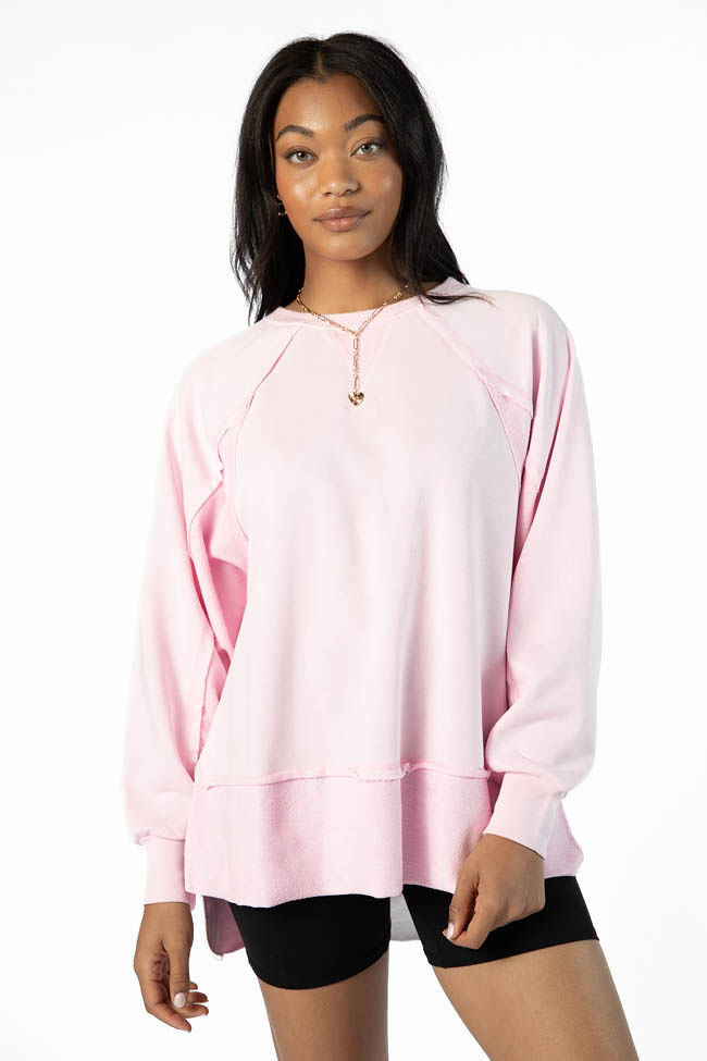 Give It Your All Light Pink Oversized Crew Neck Sweatshirt | Women's Casual Loungewear | Cozy Pullover for Fall & Winter | Perfect for Relaxing at Home or Running Errands | FINAL SALE
