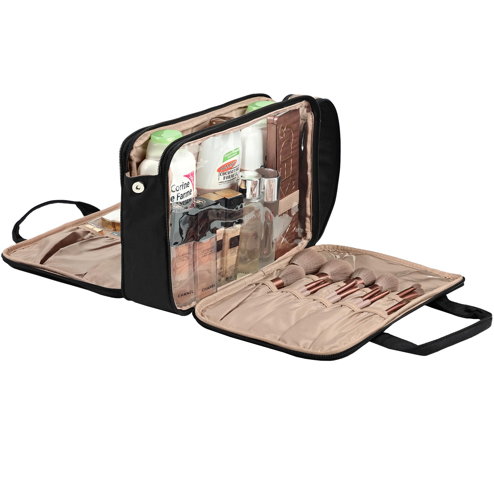 NISHEL Travel Makeup Bag Organizer - Portable Stand Up Cosmetic Case for Toiletries | Black | Perfect for Travel, Gym & Daily Use