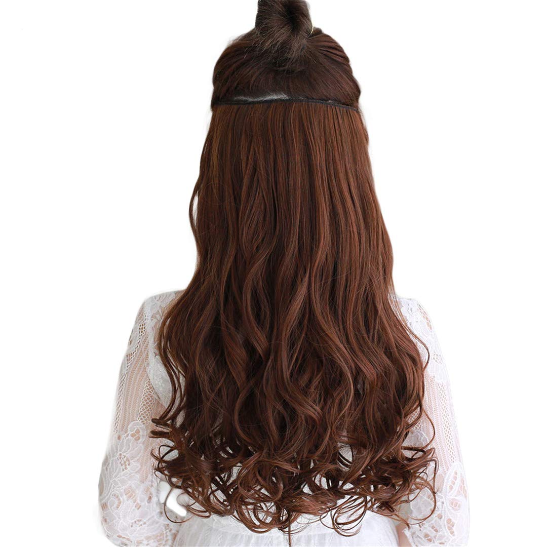 Long Wavy 5 Clip-In Hair Extensions - Heat Resistant Synthetic Hairpieces (Various Sizes, #30 Color, 24 Inches) for Parties, Weddings & Daily Styling