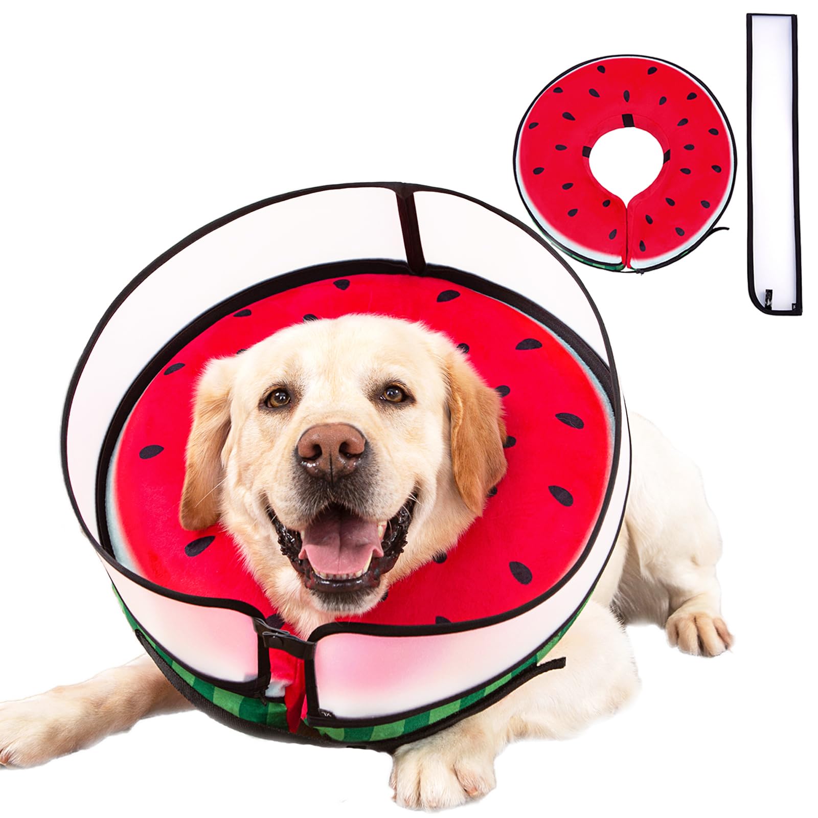 **Inflatable Dog Cone Collar for Surgery Recovery - Soft Anti-Licking Neck Donut for Small, Medium & Large Dogs & Cats (Watermelon, Large) - Post-Surgery Comfort & Wound Protection**    *Use Case: Ideal for post-surgery recovery, wound healing, and preventing pets from licking or scratching injuries.*
