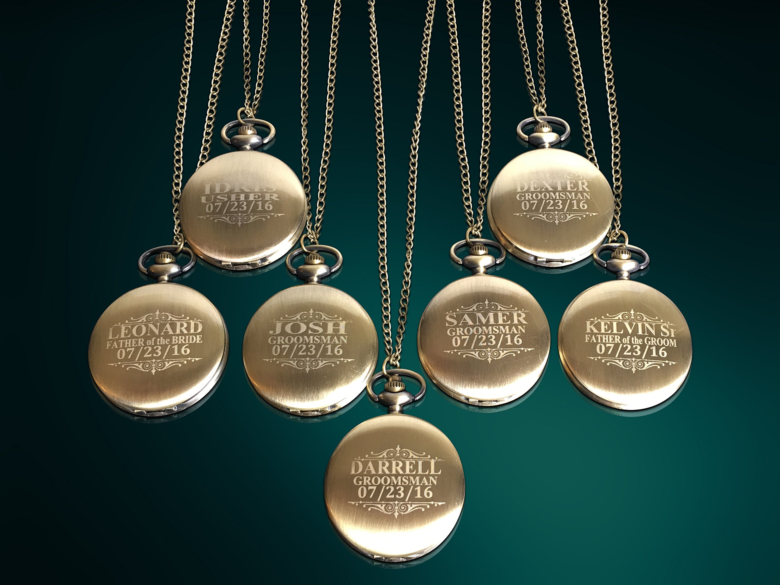Personalized Pocket Watches for Men - Set of 7 Engraved Groomsmen Gifts with Chain & Gift Box (4 Colors) - Perfect for Weddings, Anniversaries & Special Occasions