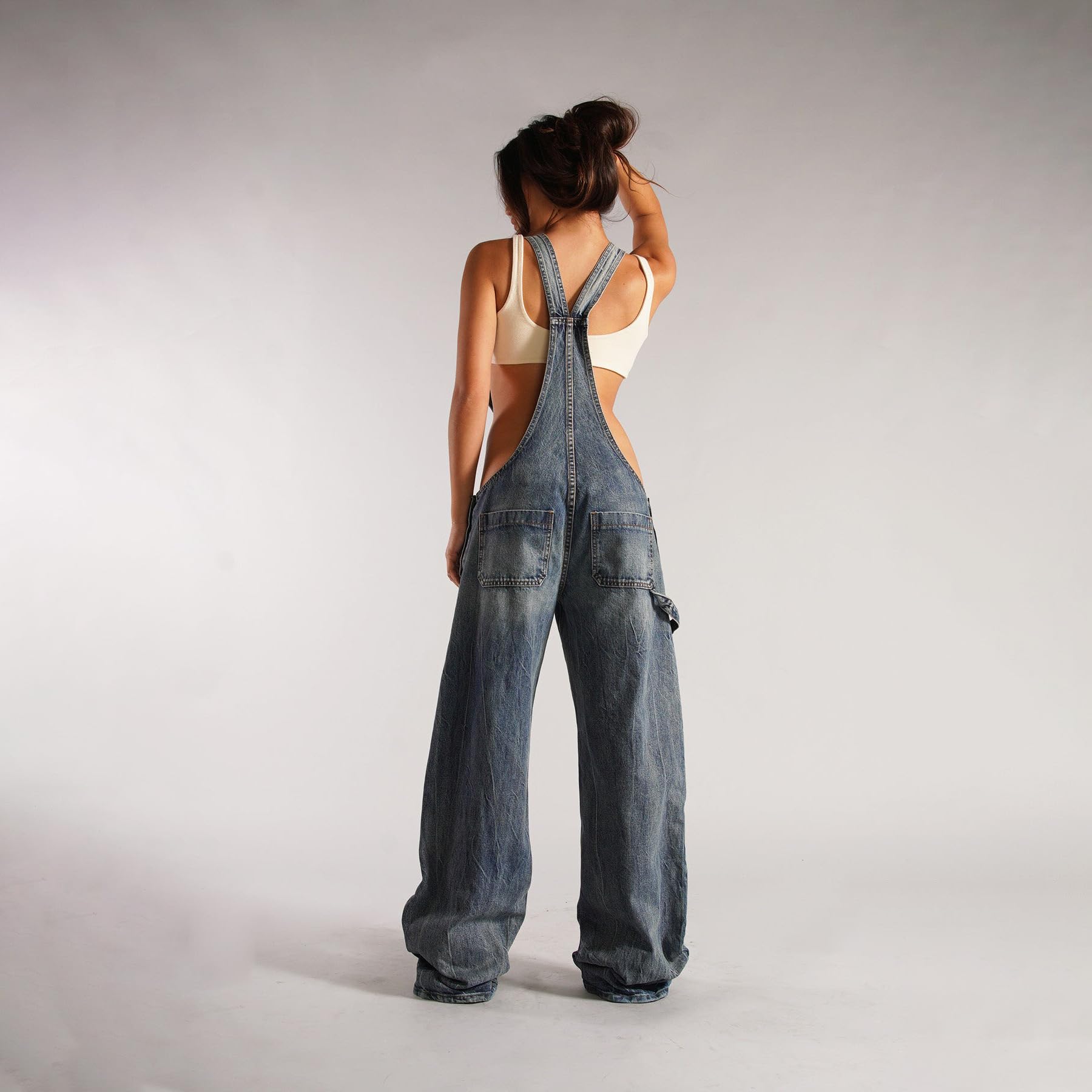 Women's Baggy Denim Bib Overalls - Adjustable Straps & Wide Leg Y2K Cargo Jumpsuit | Loose Fit Denim Overalls with Zipper | Perfect for Casual Outings, Streetwear Fashion & Vintage Style
