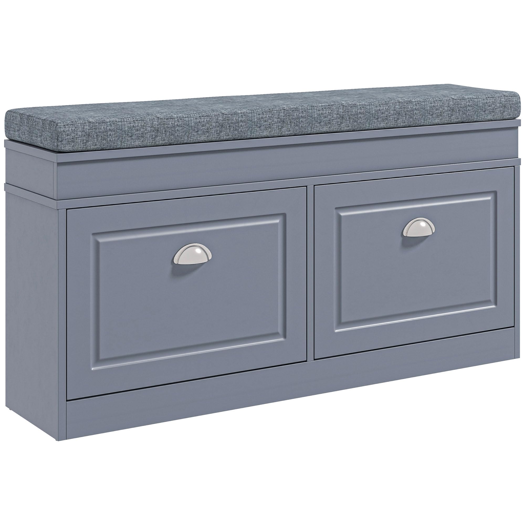Modern Shoe Rack Bench with Storage - Entryway Organizer with Cushioned Seat, 2 Drawers & Adjustable Shelf (Holds 8 Pairs) - Perfect for Hallway, Living Room, Bedroom & Entry Organization - Space-Saving Gray Shoe Storage Solution for Small Apartments & Homes