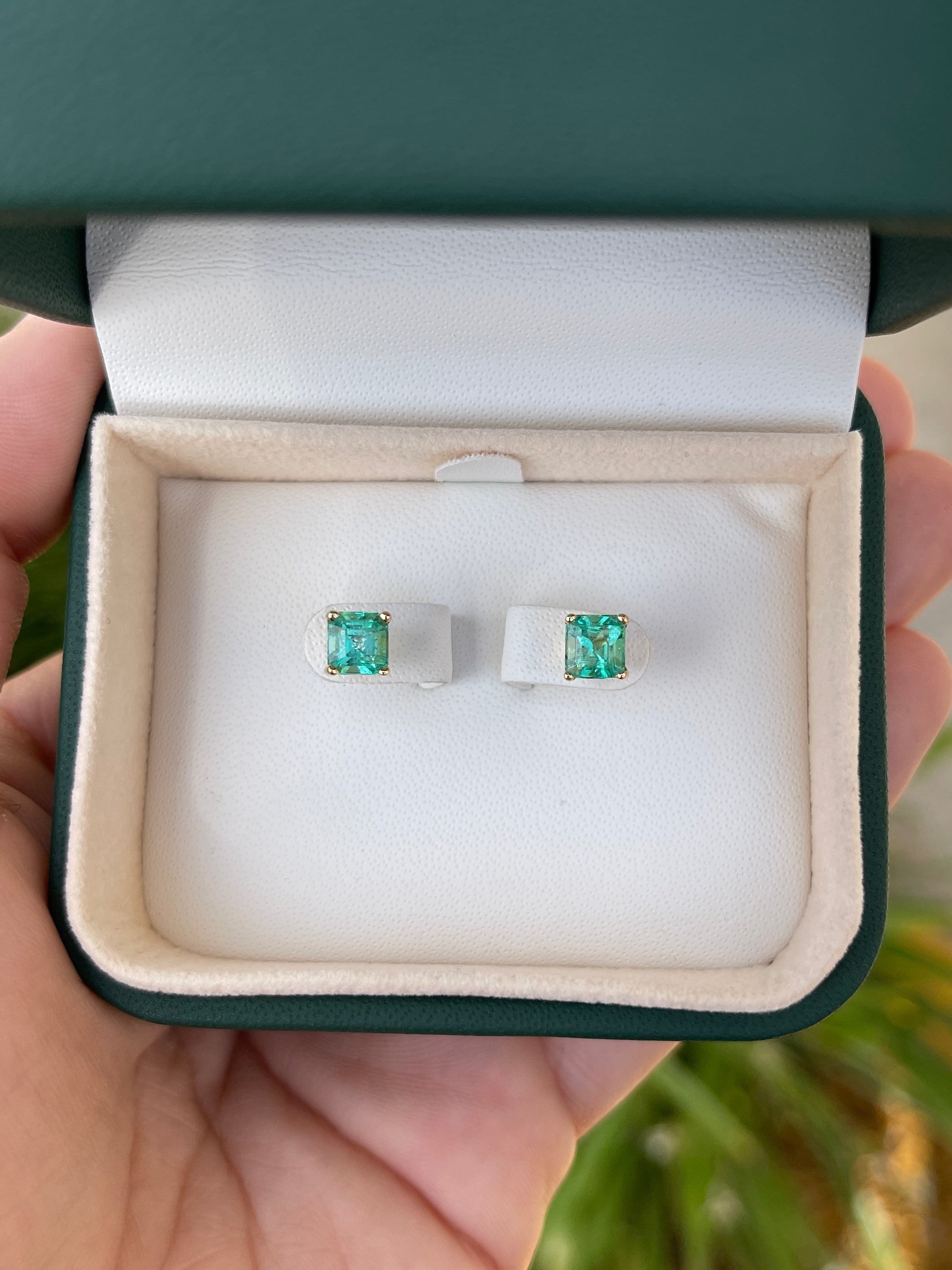 2.05tcw 5.5x5.5mm Asscher Cut Emerald Screw Back Stud Earrings in 14K Gold | Elegant Jewelry for Weddings, Parties & Special Occasions
