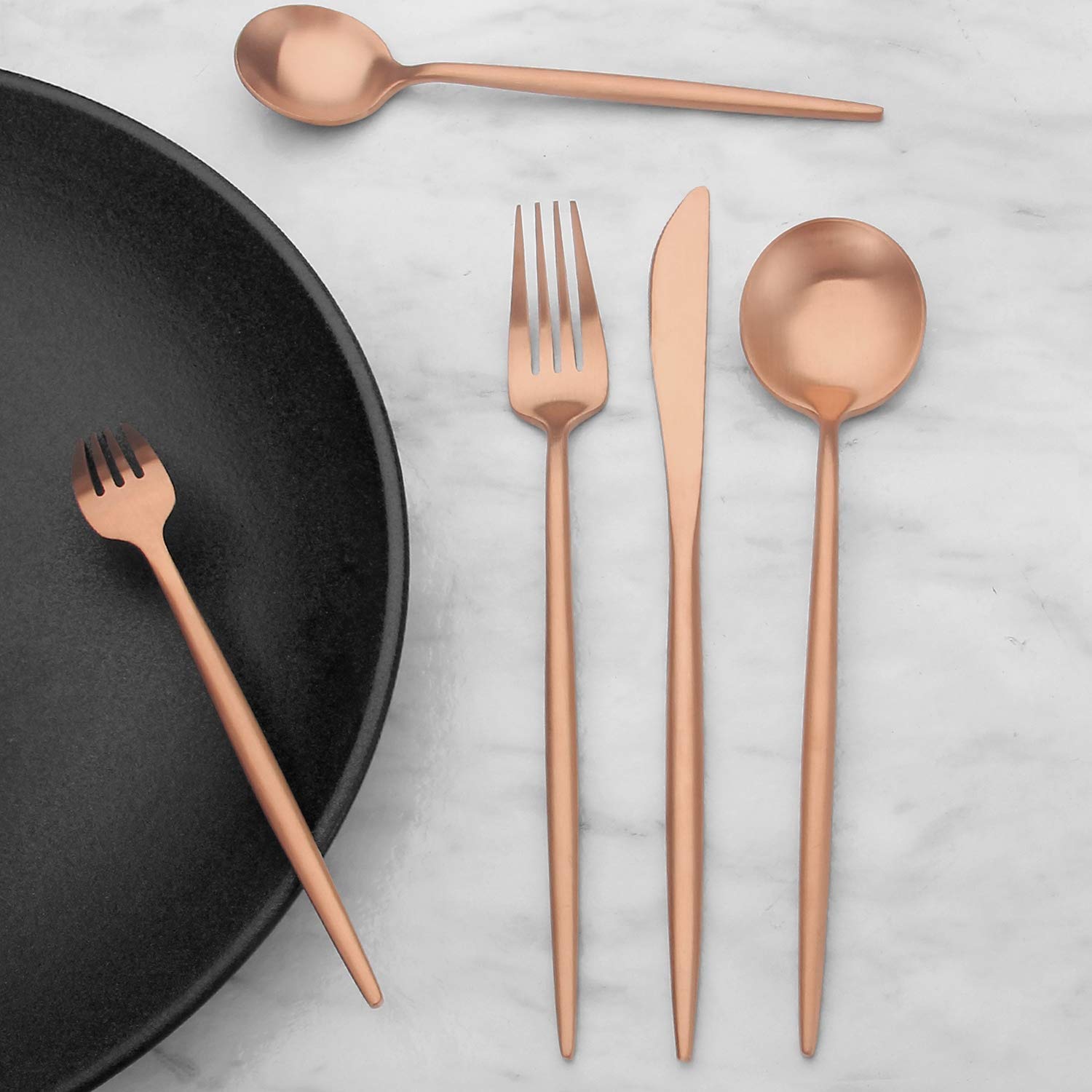 20-Piece Matte Rose Gold Silverware Set - Stainless Steel Satin Finish Flatware Cutlery for 4 People | Elegant Copper-Toned Spoons & Forks | Dishwasher Safe Kitchen Utensils | Perfect for Dinner Parties, Wedding Gifts & Upscale Dining