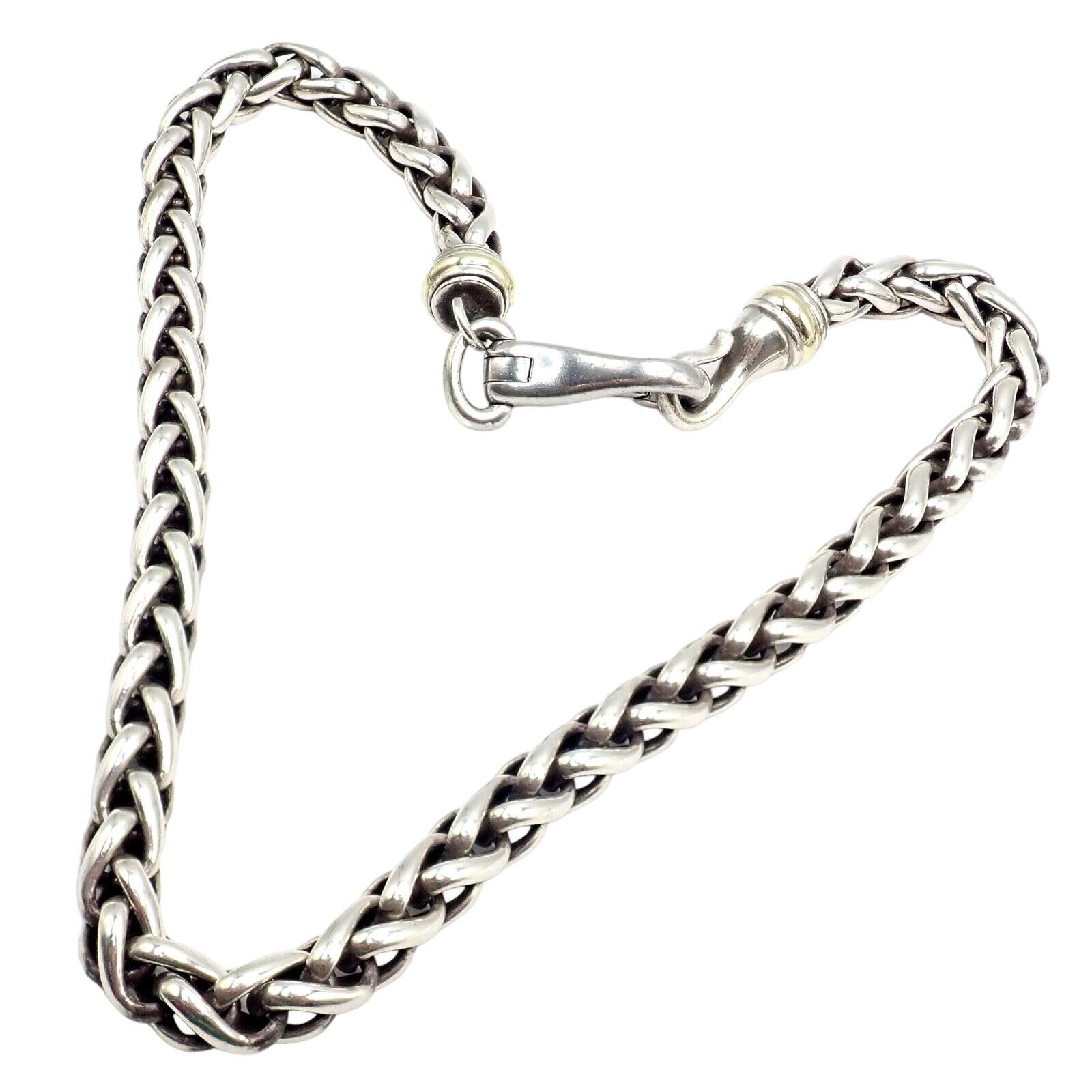 David Yurman DY Sterling Silver & 14k Yellow Gold Wheat Chain Necklace 8.5mm 16